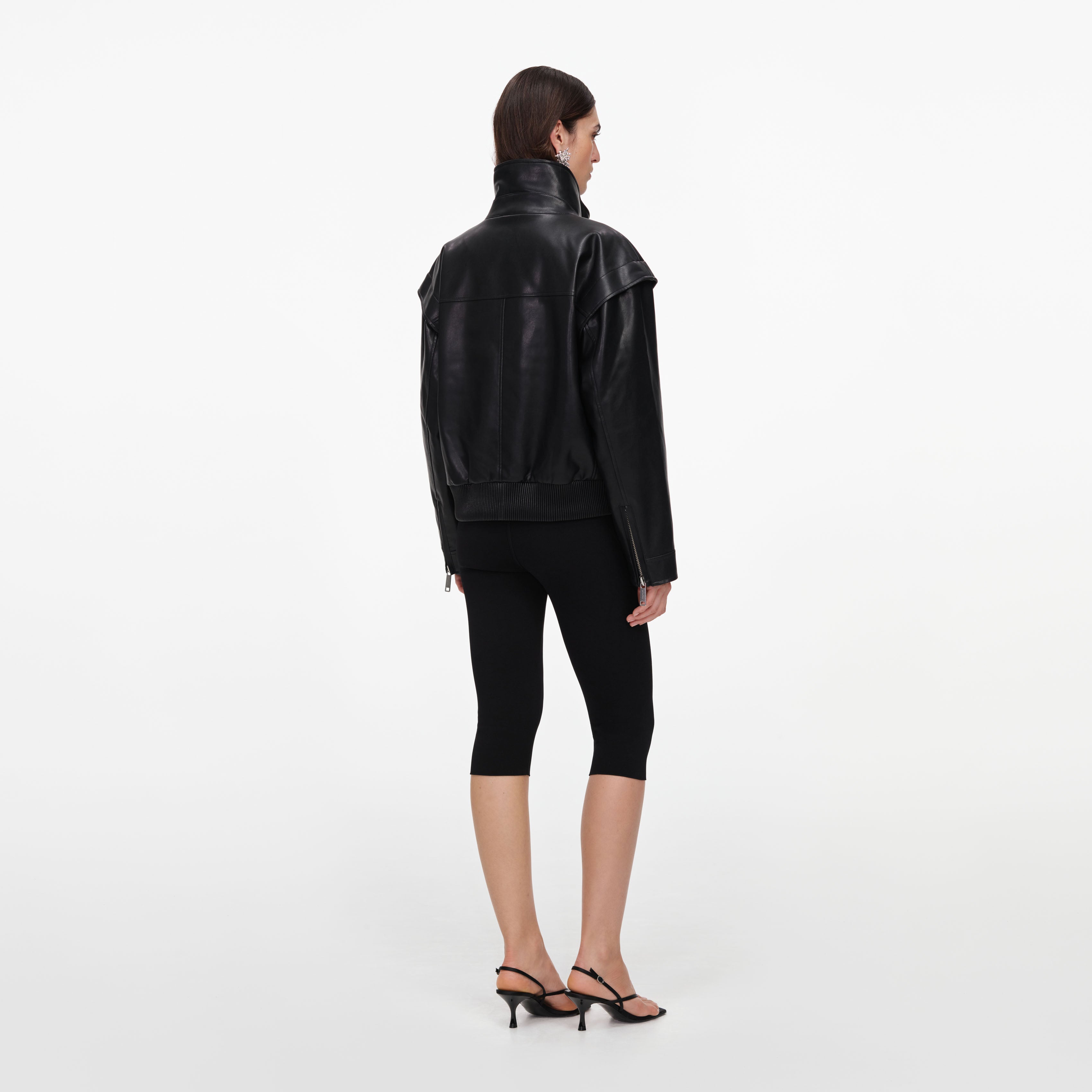 Self Portrait Outerwear Black Faux Leather Bomber Jacke UK 8