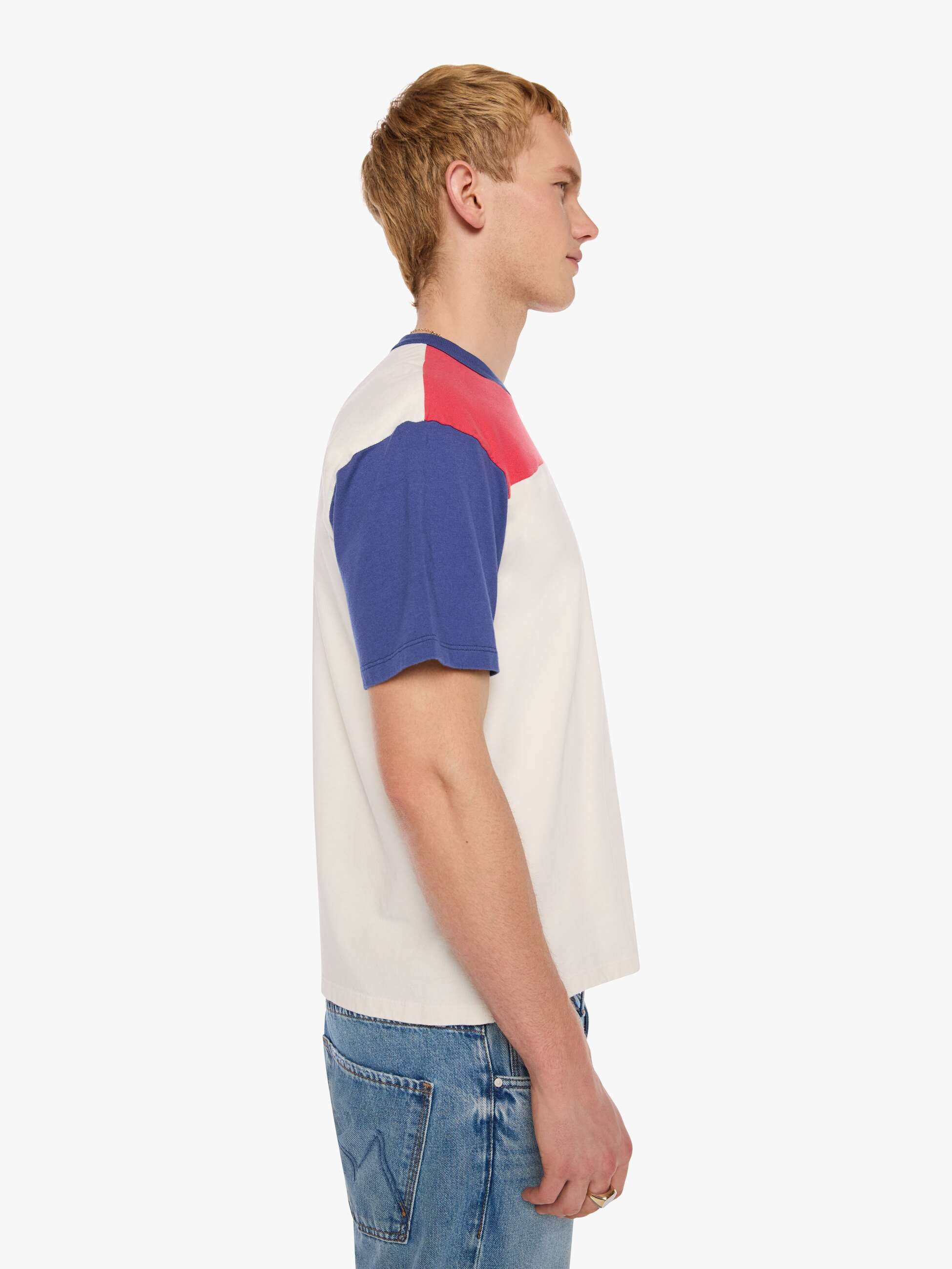 Mother The Blockdown T-Shirt Fluff Tomato Red Estate Blue
