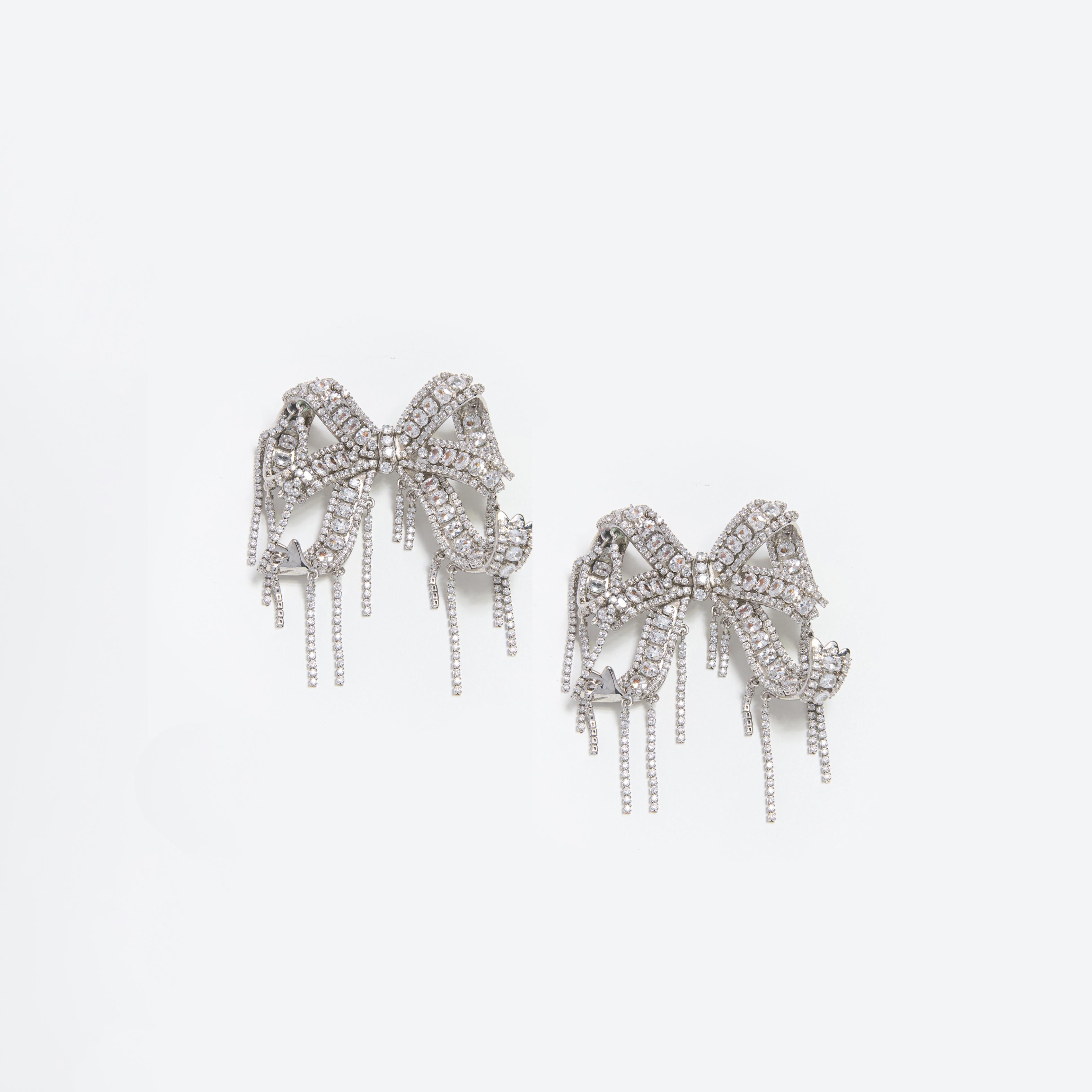Self Portrait Bow Ohrringe Silber Kristall One Size Clip