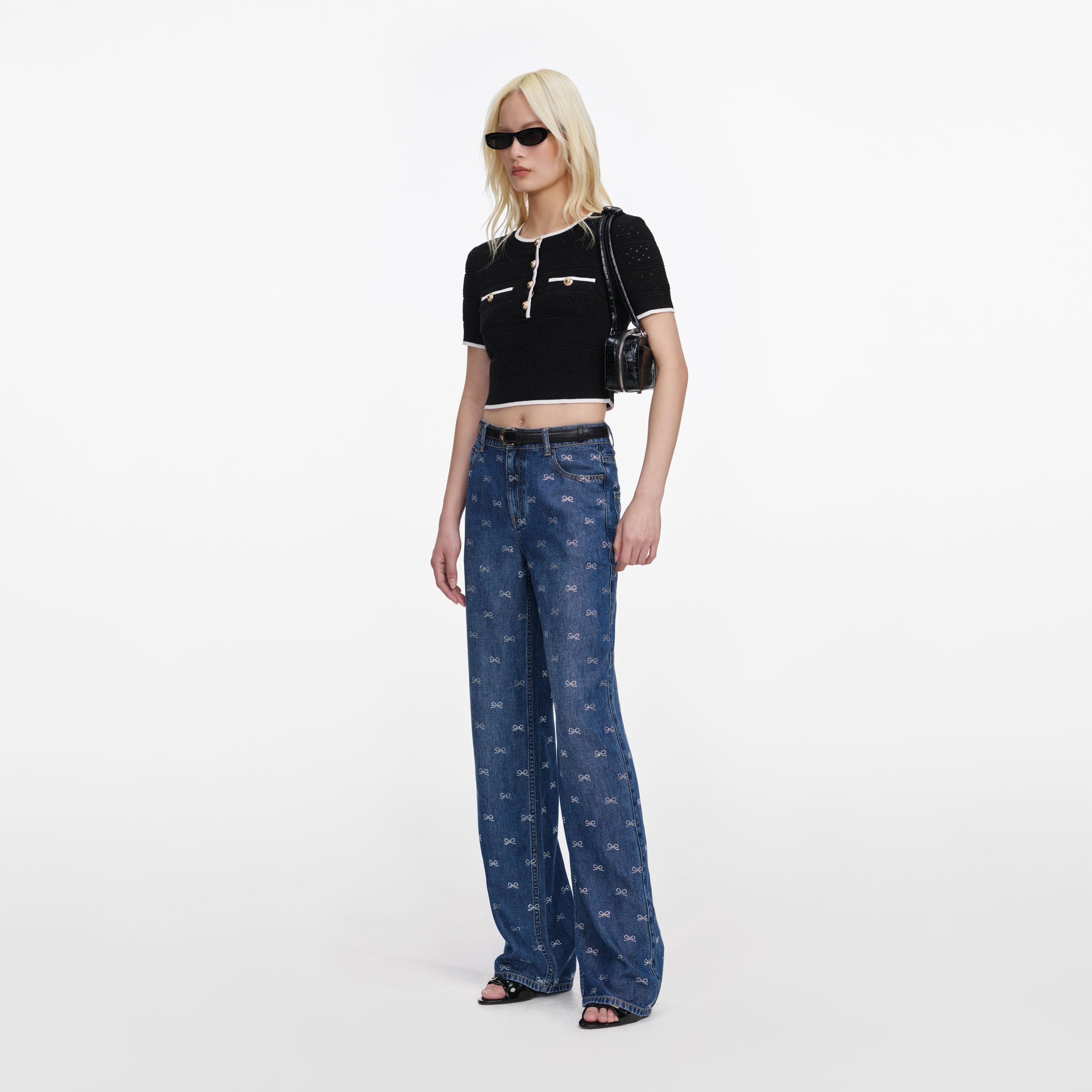 Self Portrait Lightweight Bow Jeans Denim Blau 26 High Waist