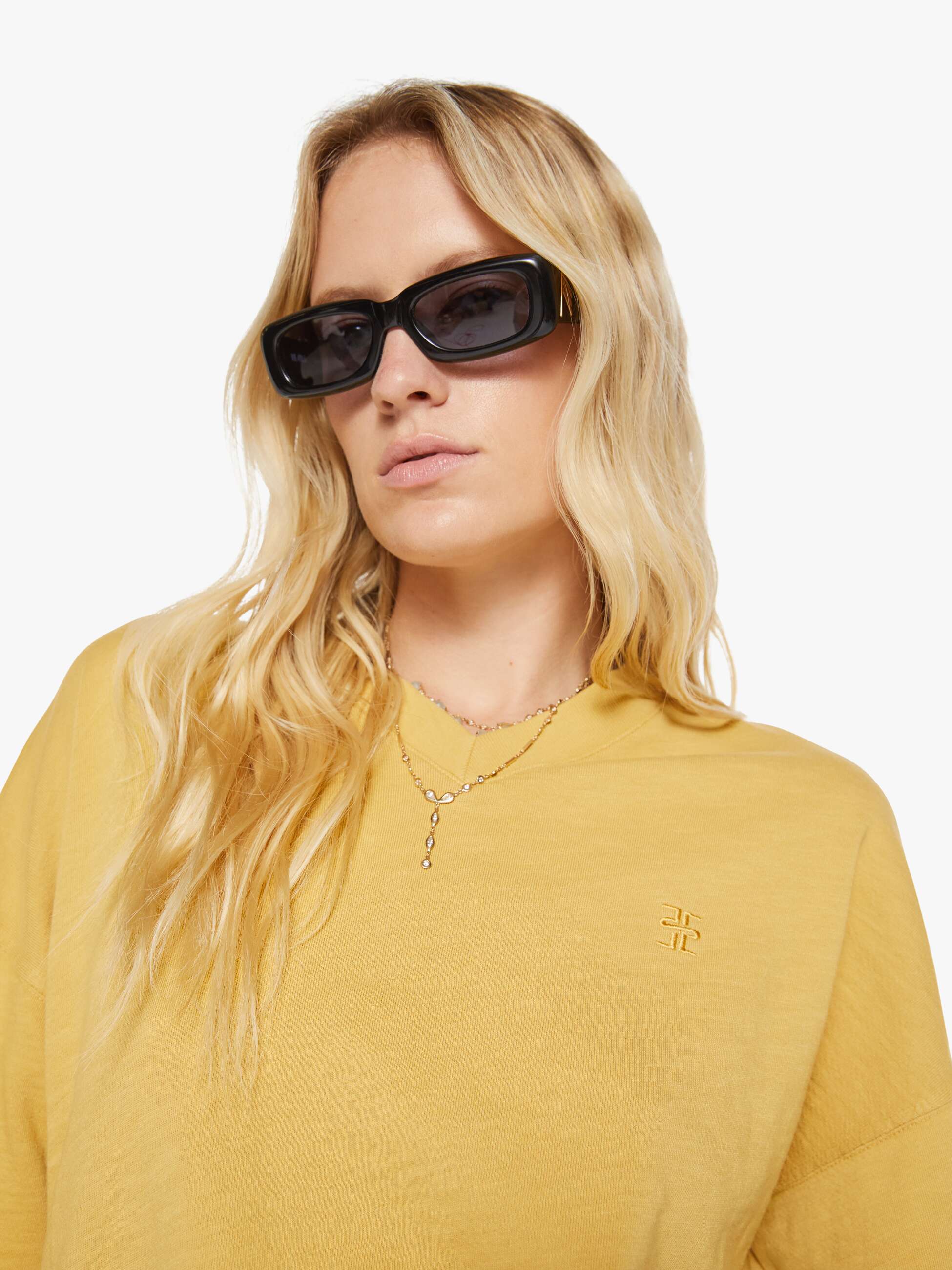 Eterne Cropped V-Neck Sweatshirt Saffron Gelb Baumwolle