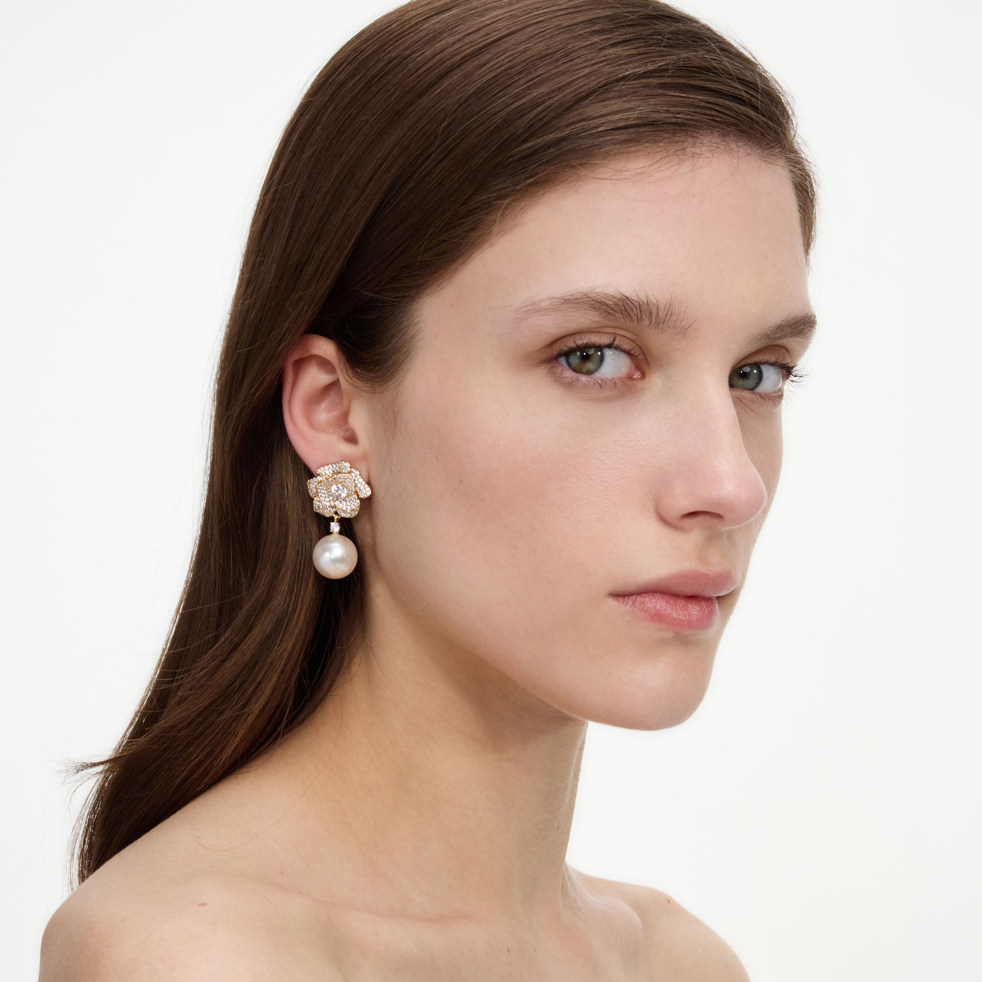 Self Portrait Mini Gold Crystal Flower Pearl Ohrringe Gold