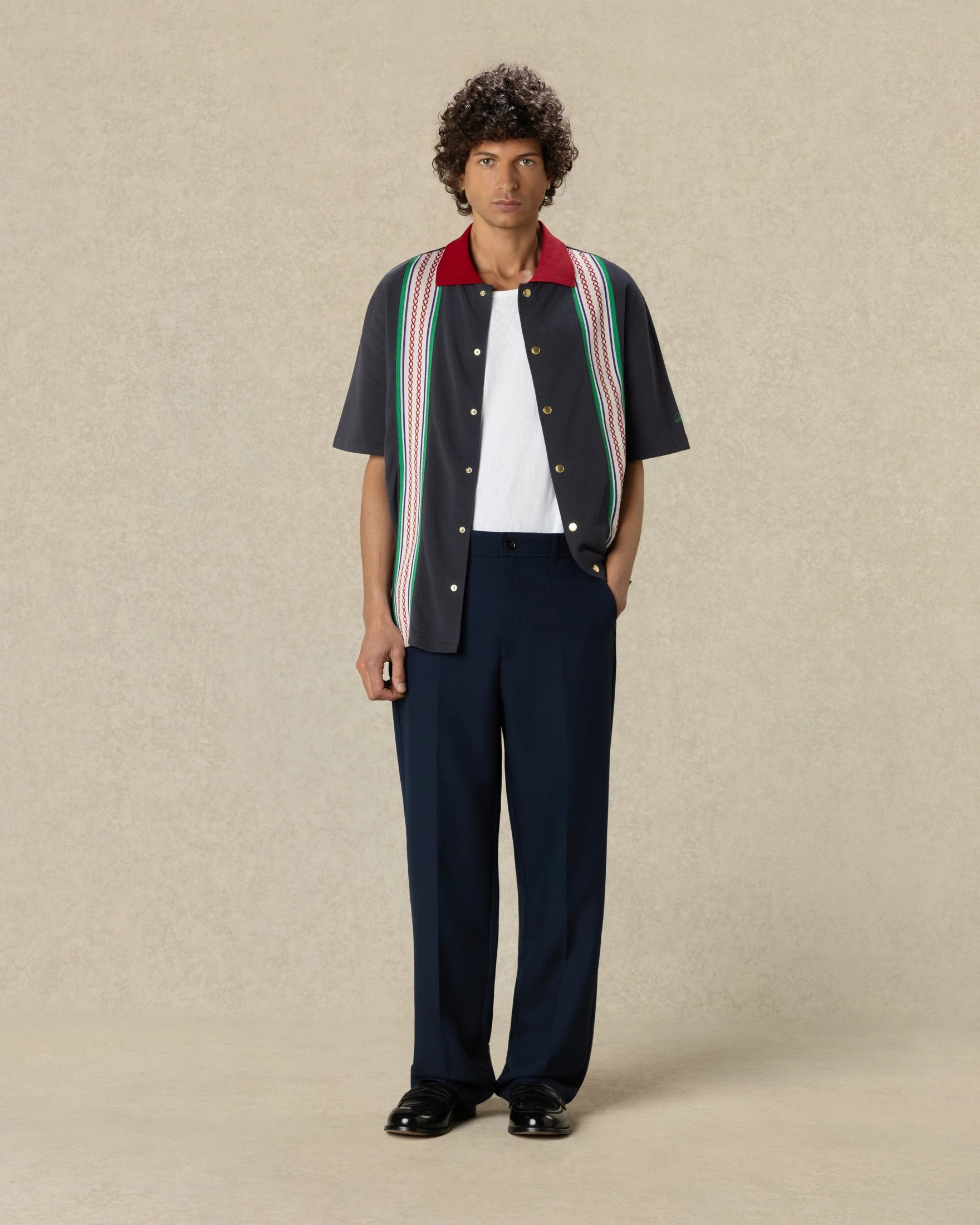 Drôle De Monsieur Cotton Straight Hose Navy Polyester Bundfalte