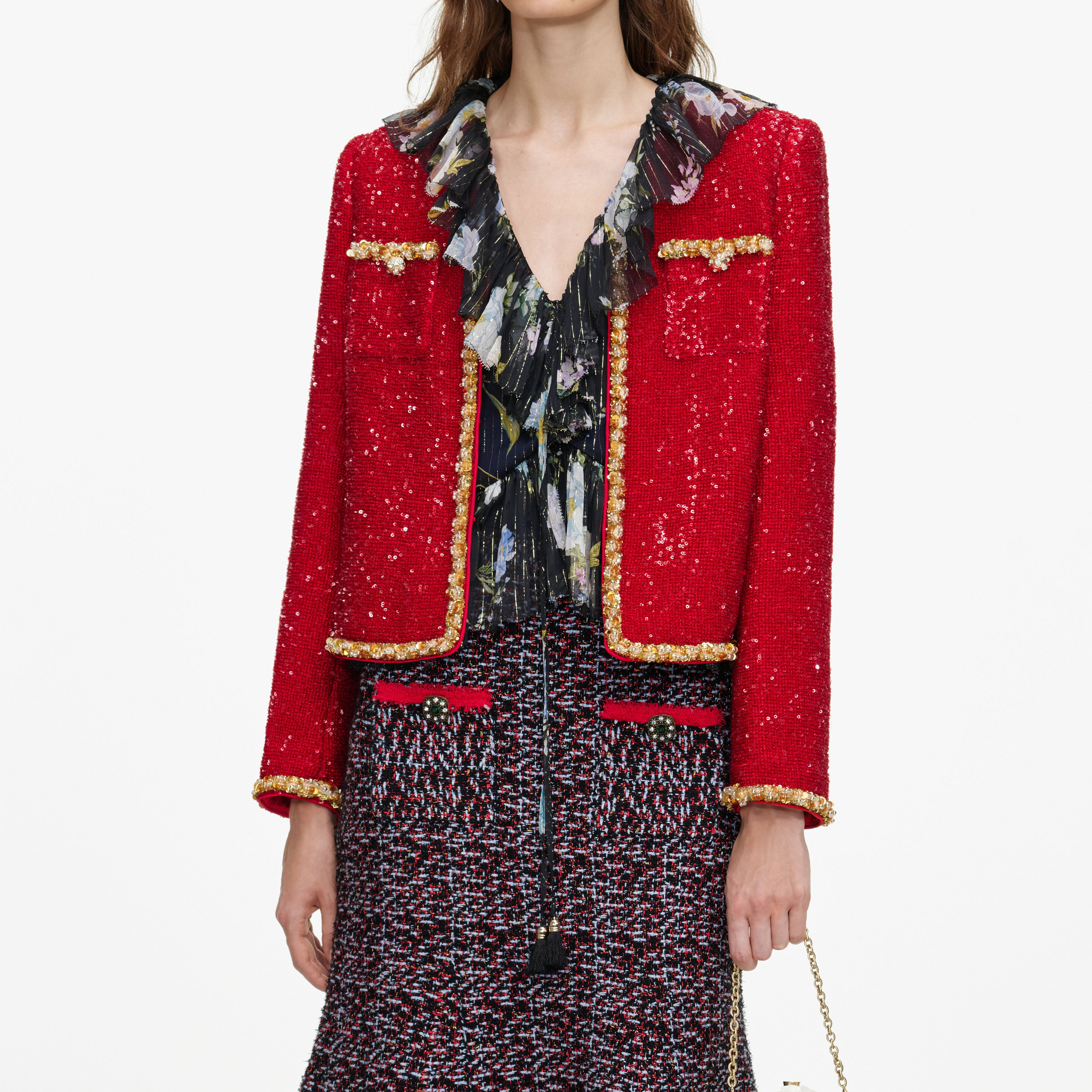 Self Portrait Outerwear Red Sequin Jacket Jacke Rot Pailletten