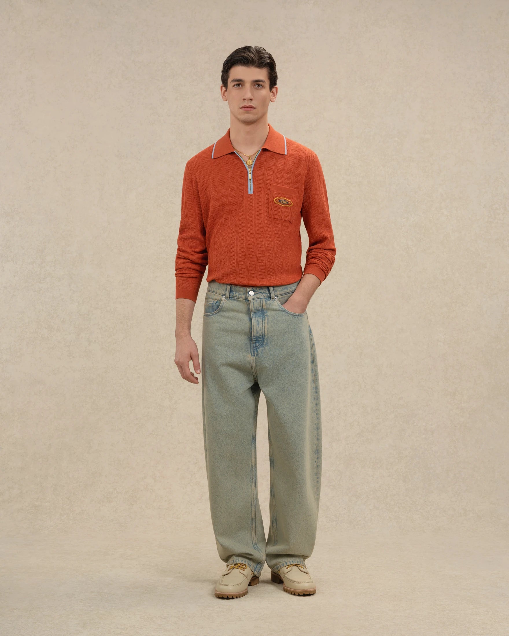 Drôle De Monsieur Polo Maille Drôle Patch Strickpolo Brick Baumwolle