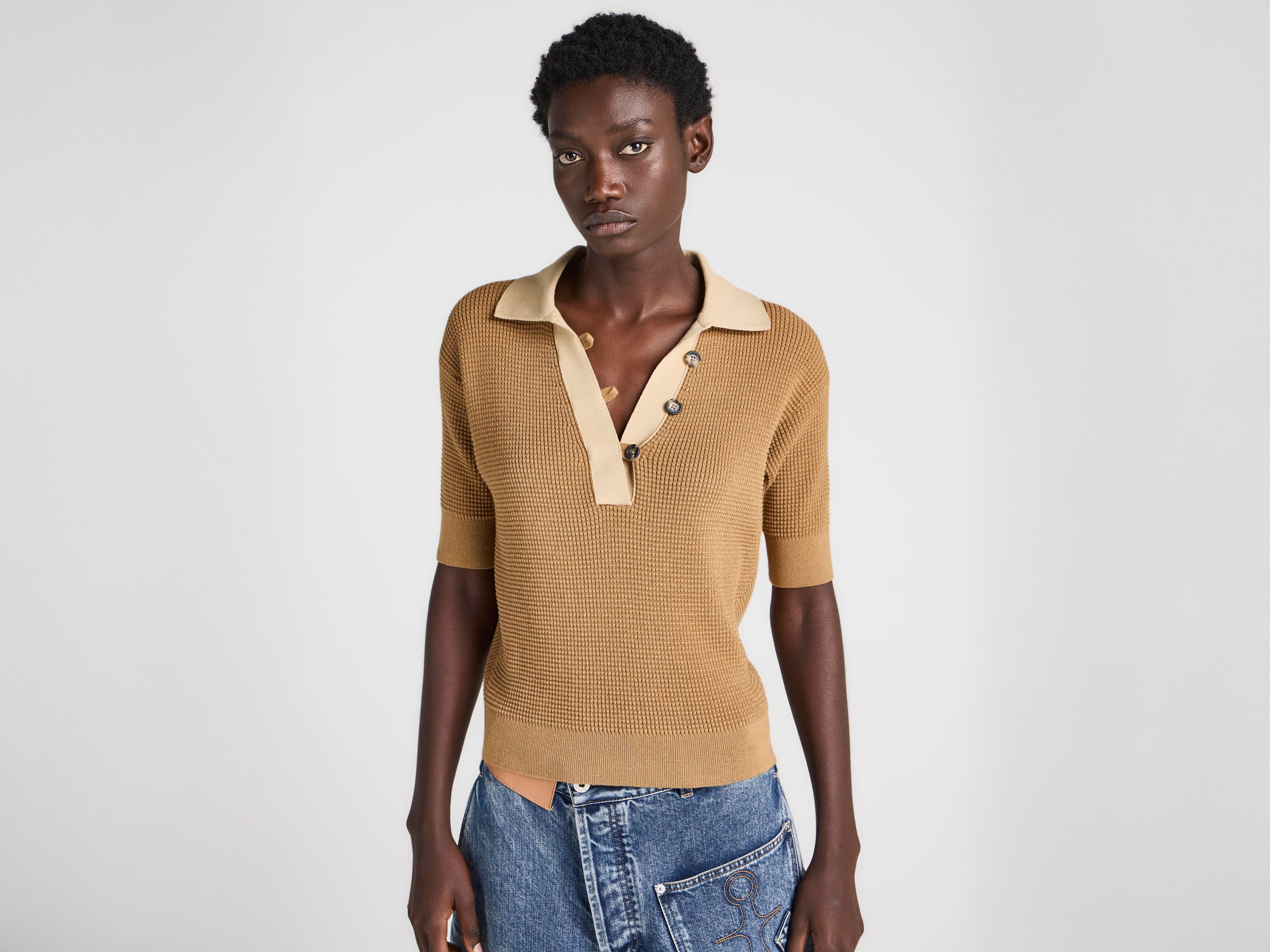J.W.Anderson Knitted Polo Strickpolo Damen Butterscotch Waffle