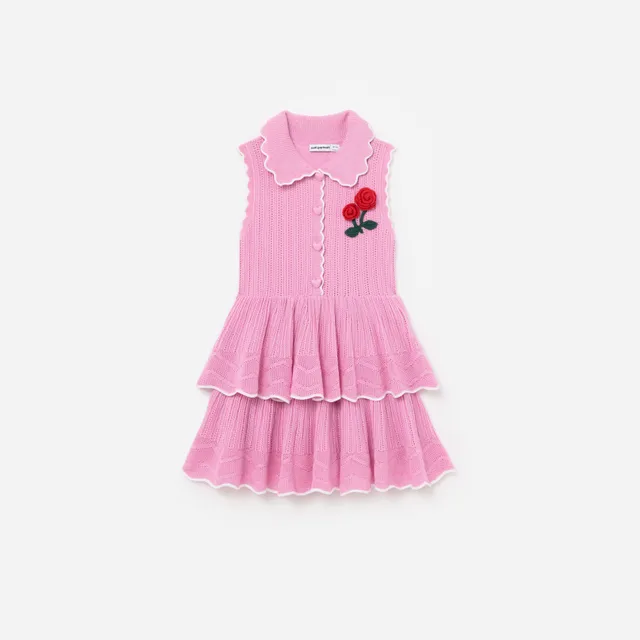 Self Portrait Tiered Pointelle Strickkleid Rosa Kinder Stufenrock