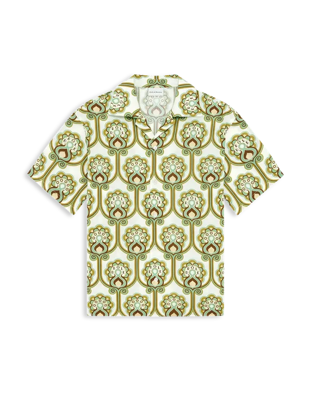 Drôle De Monsieur Chemise Tapisserie Florale Hemd Grün Leinen