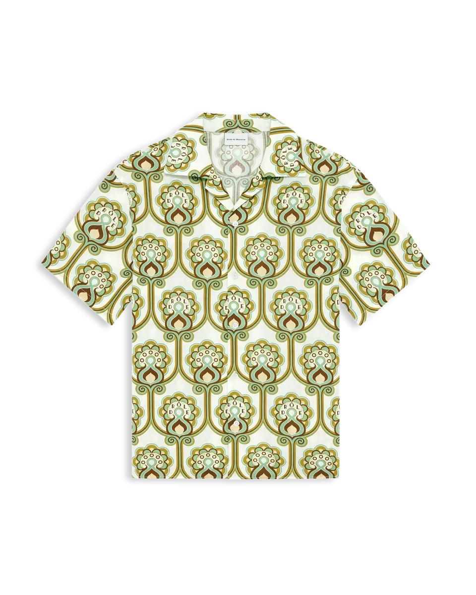 Drôle De Monsieur Chemise Tapisserie Florale Hemd Grün Leinen