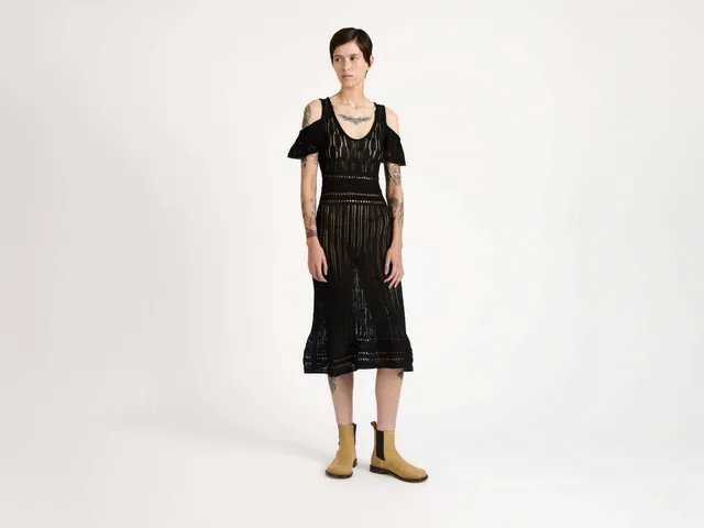 J.W.Anderson Shoulder Ruffle Crochet Kleid Schwarz Damen