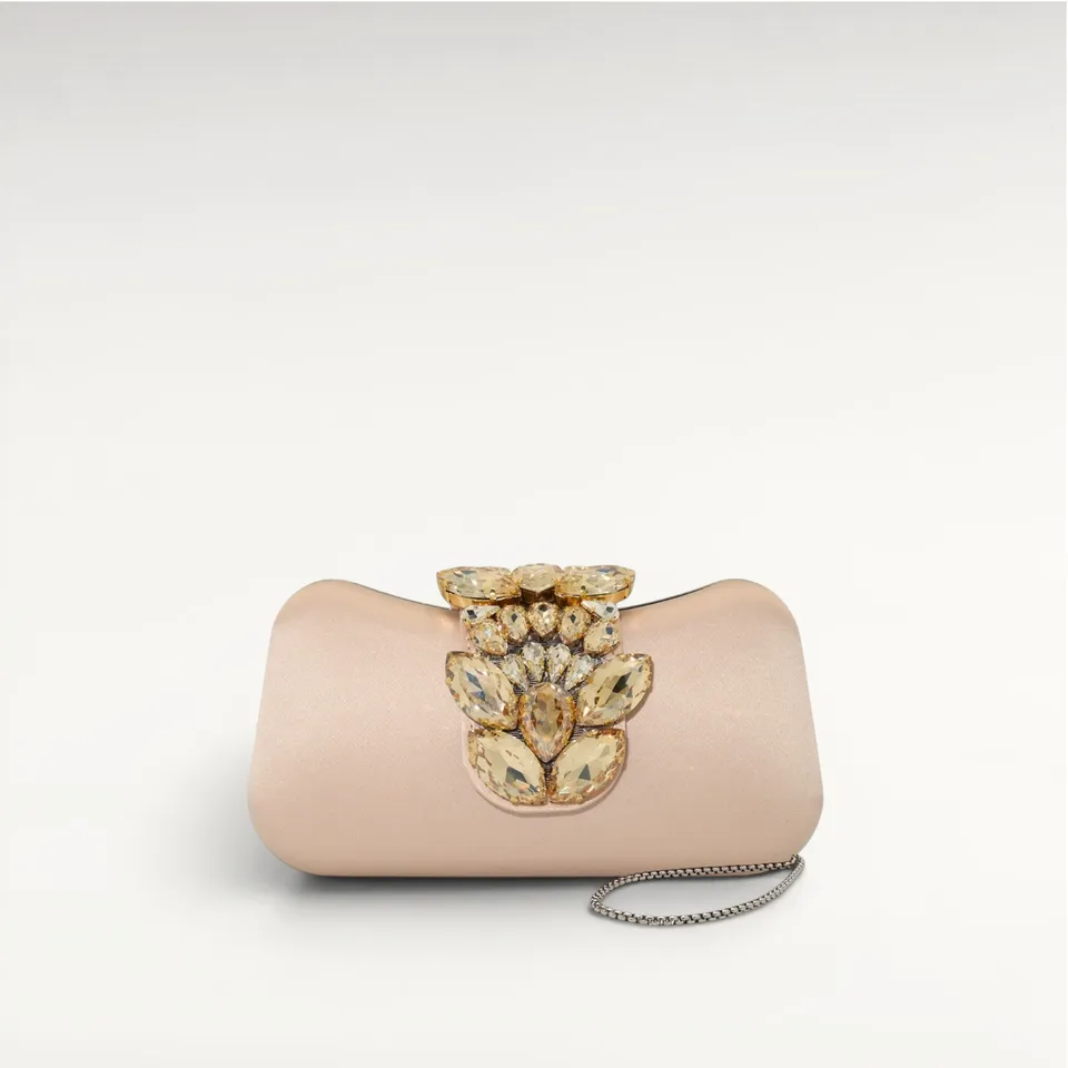 Gedebe Lunette Clutch Satin Steinbesatz Abendtasche