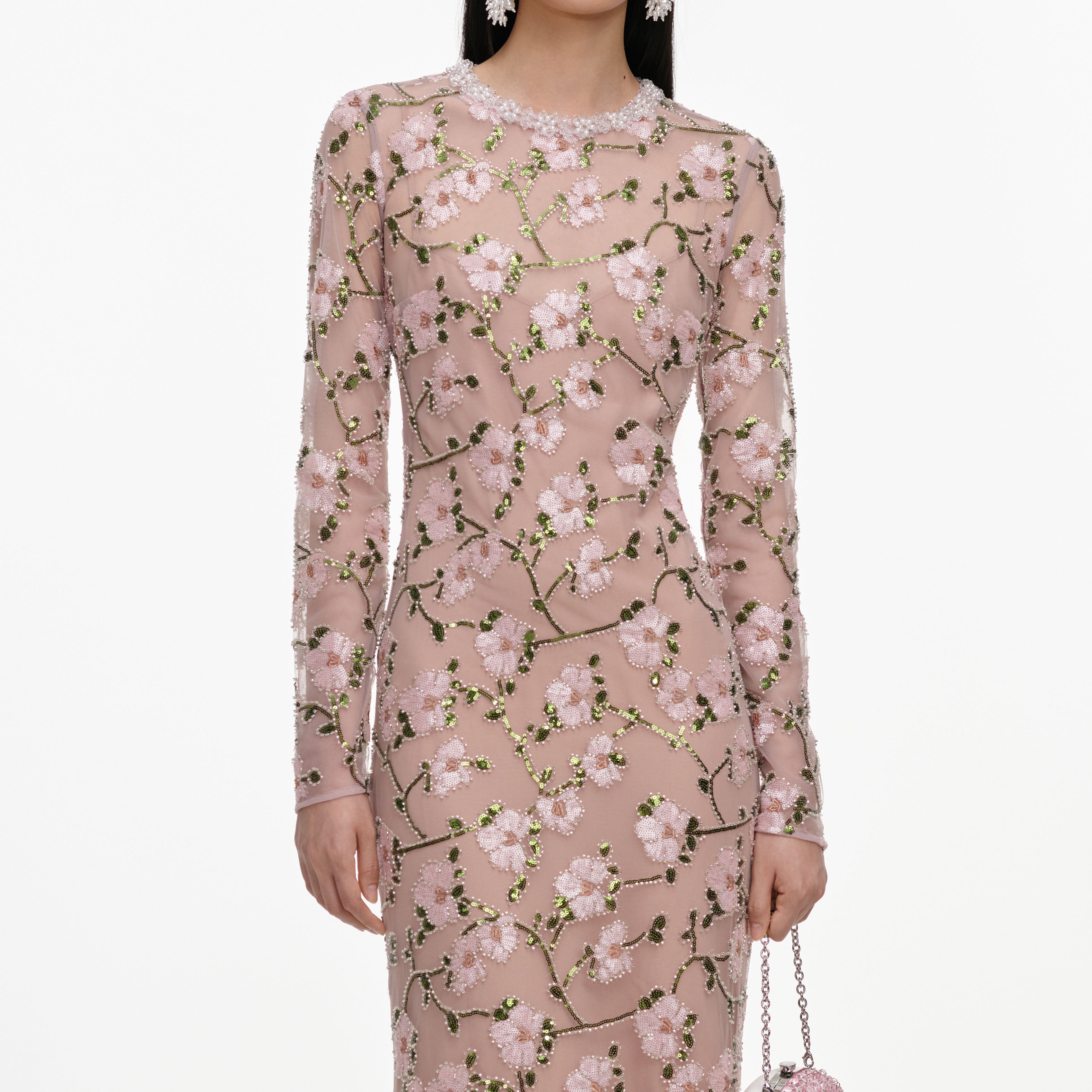 Self Portrait Sequin Maxikleid Pink Floral Pailletten