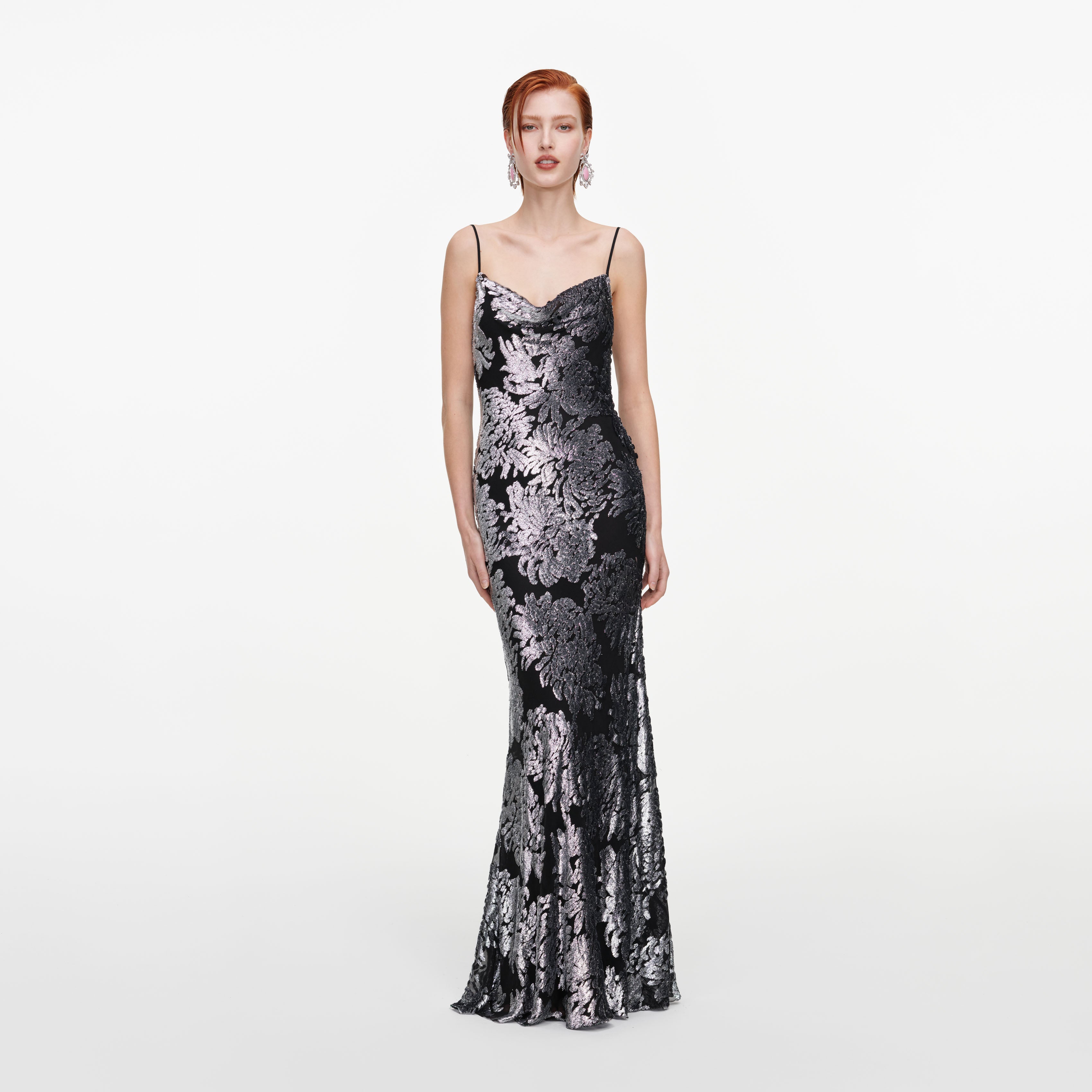 Self Portrait Silver Fil Coupe Maxikleid Silber