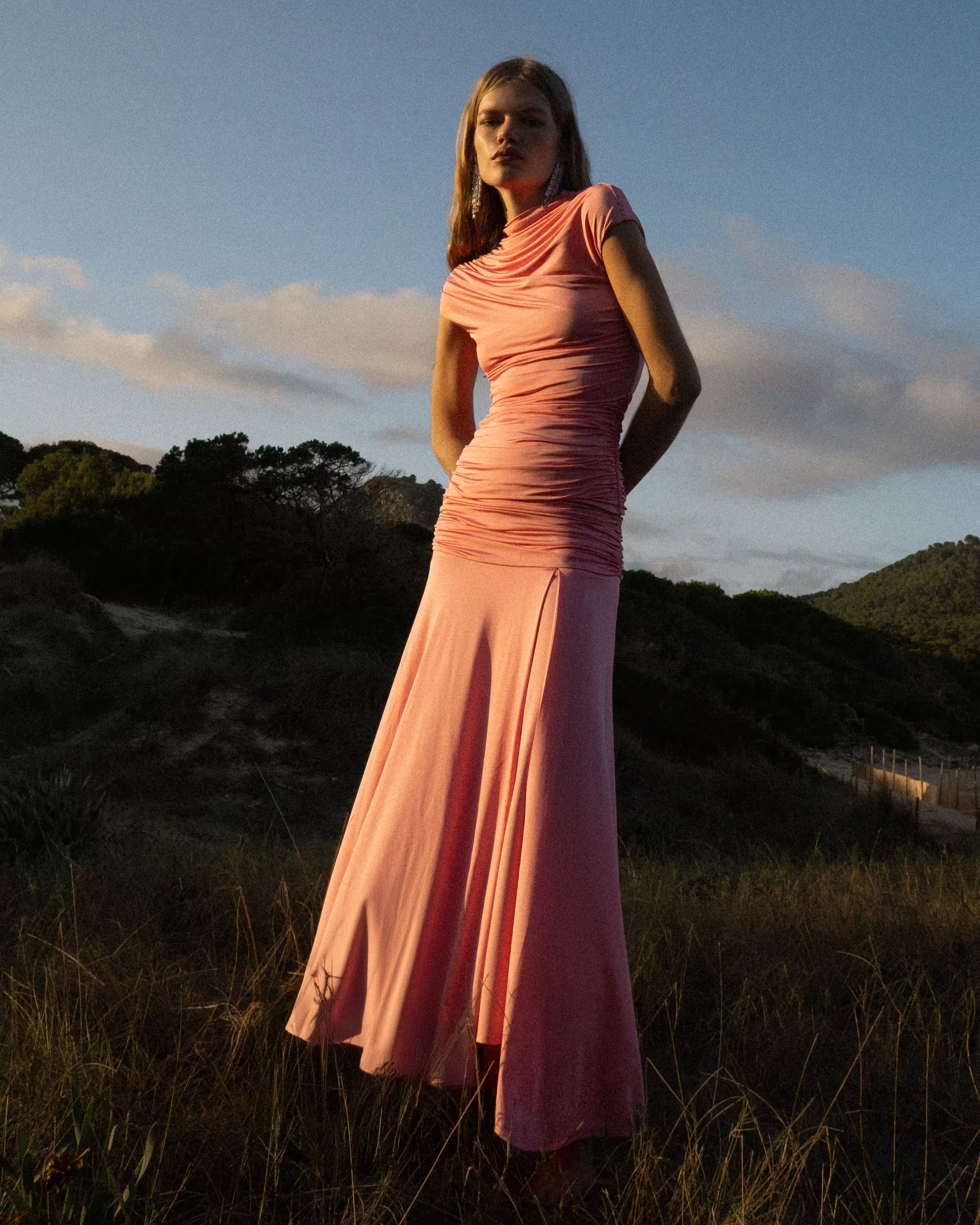 Self Portrait Pink Jersey Gathered Maxi Skirt Rock Pink UK 6