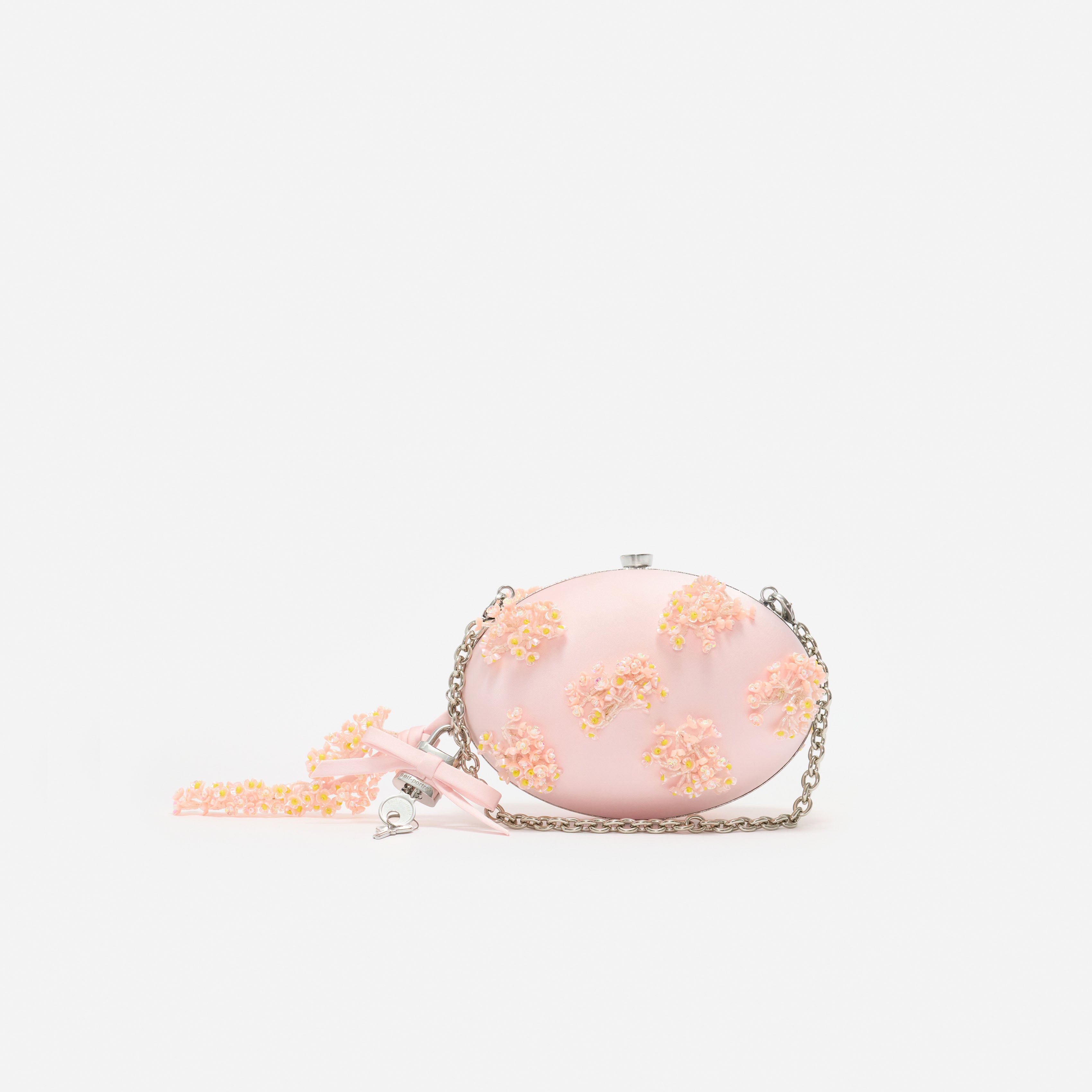 Self Portrait Oval Clutch Satin Rosa Floral Tasche Perlen