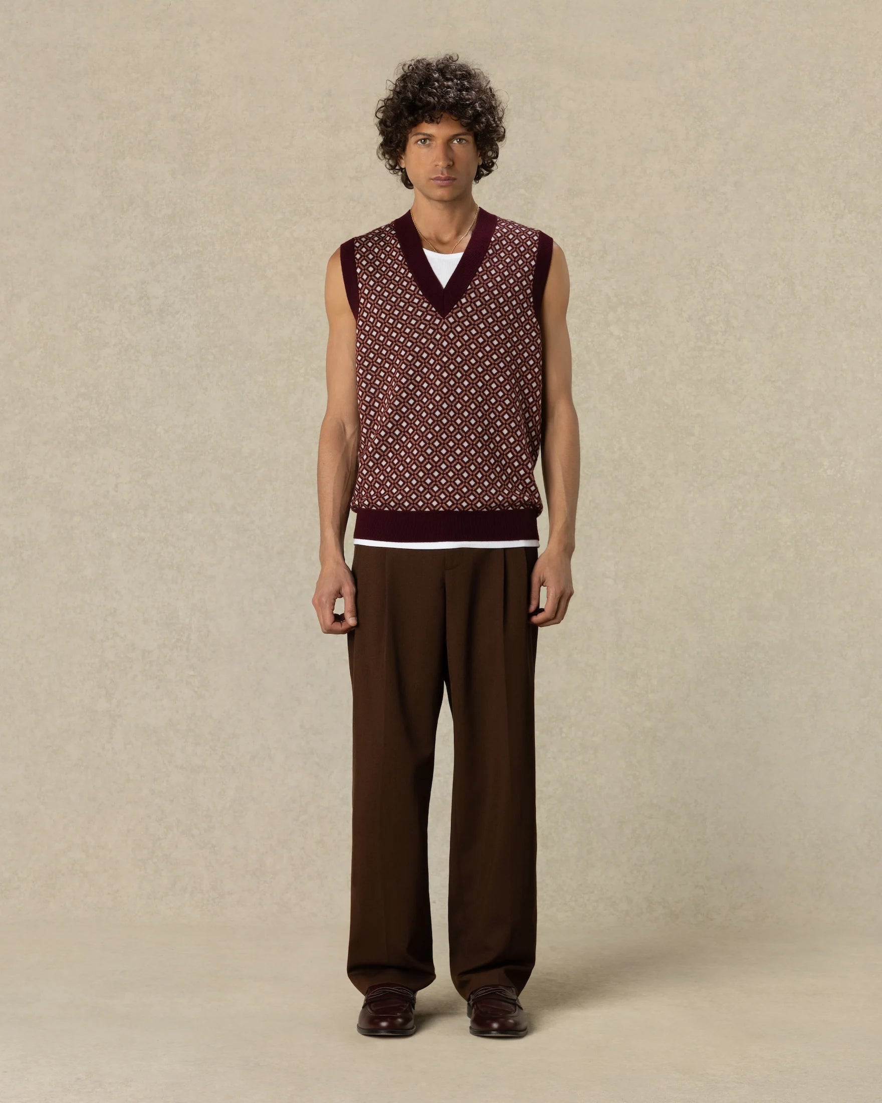 Drôle De Monsieur Sleeveless Knit Vest Jacquard braun Wolle