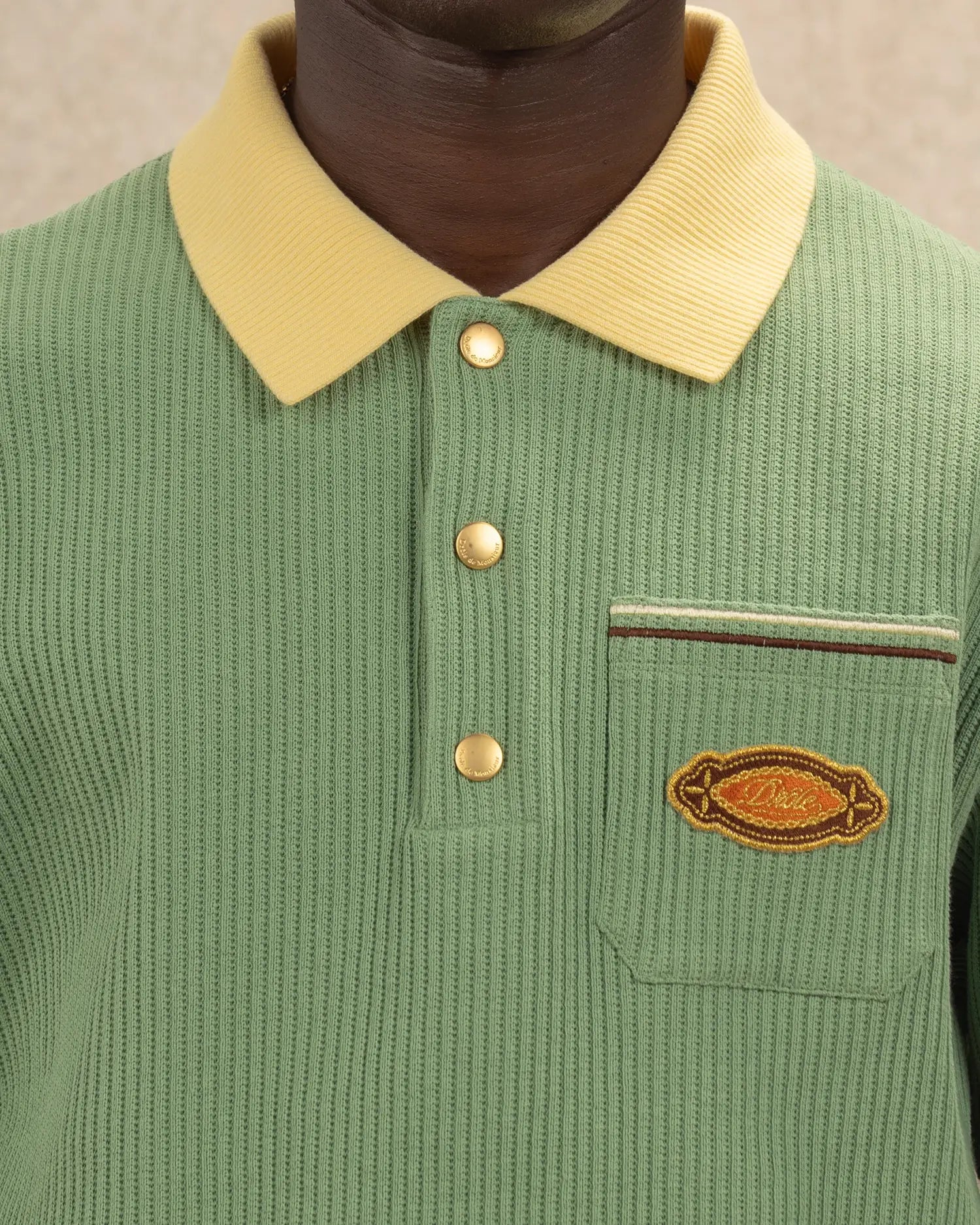 Drôle De Monsieur Polo Drôle Patch Poloshirt Hellgrün Langarm Baumwolle