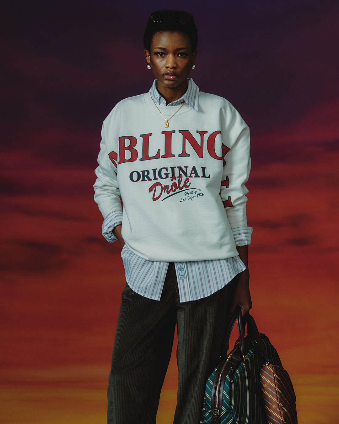 Drôle de Monsieur Gambling Hall Sweatshirt Off-White Baumwolle