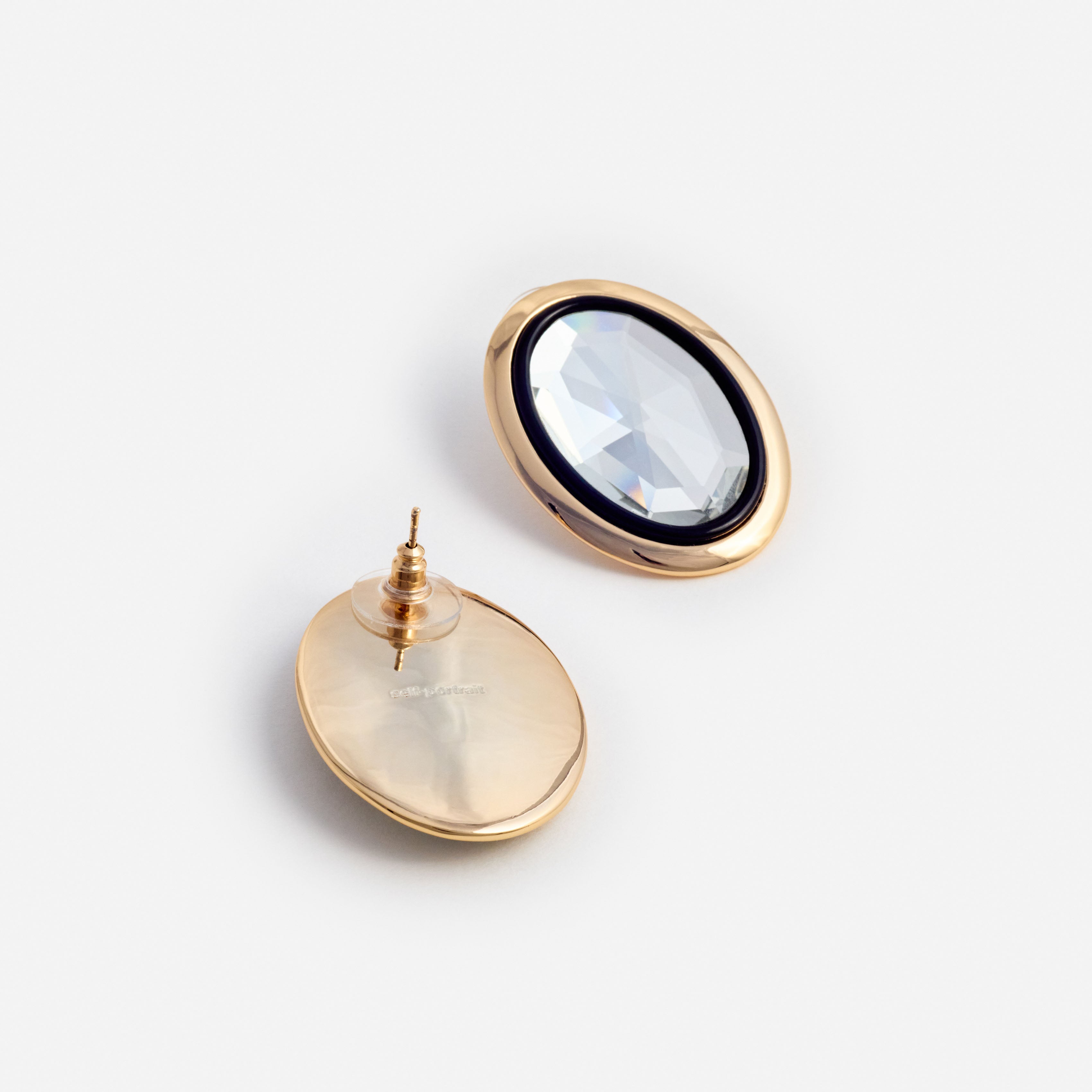 Self Portrait Crystal Oval Ohrringe Schwarz Gold Kristall
