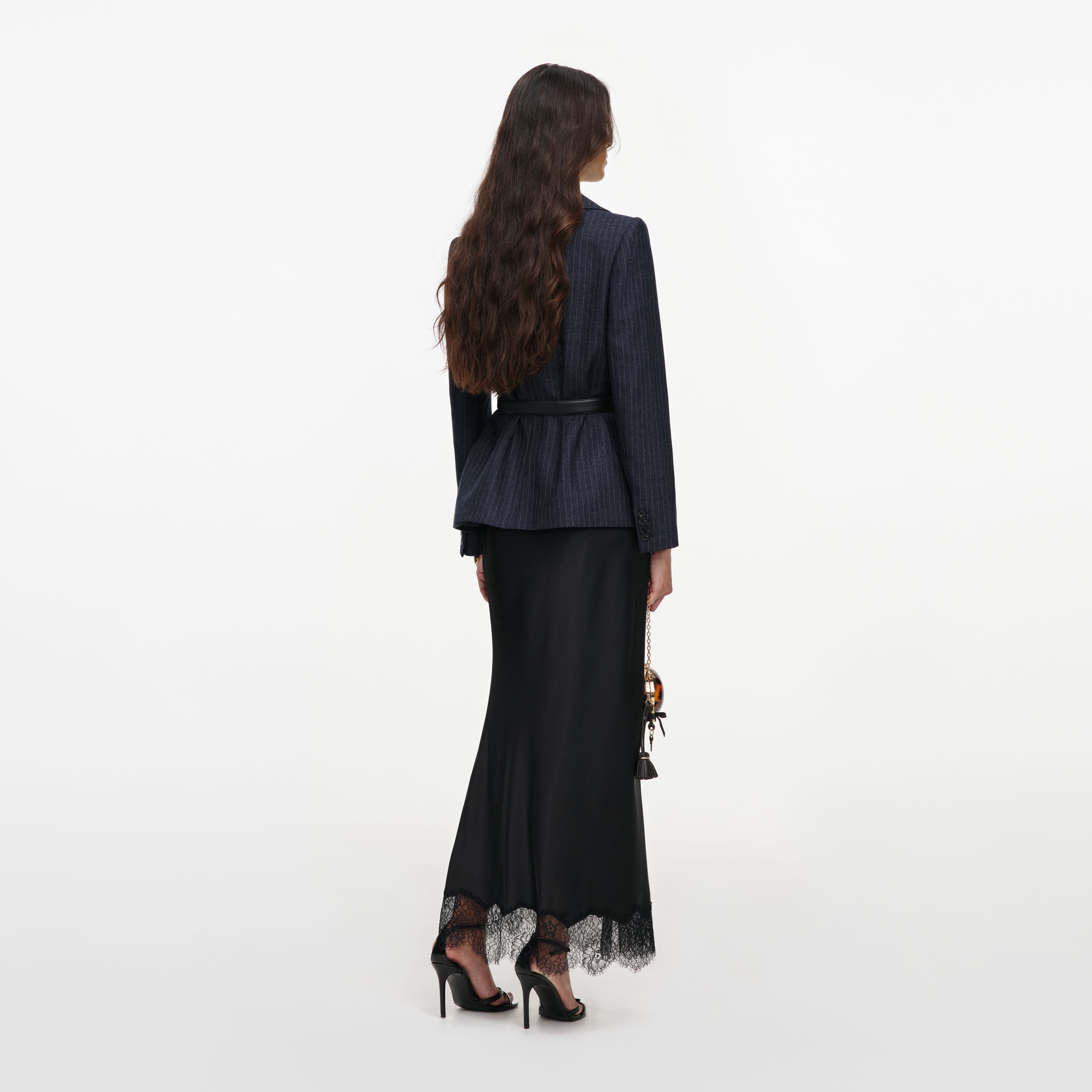 Self Portrait Tailored Blazer Satin Midikleid Grau Wolle