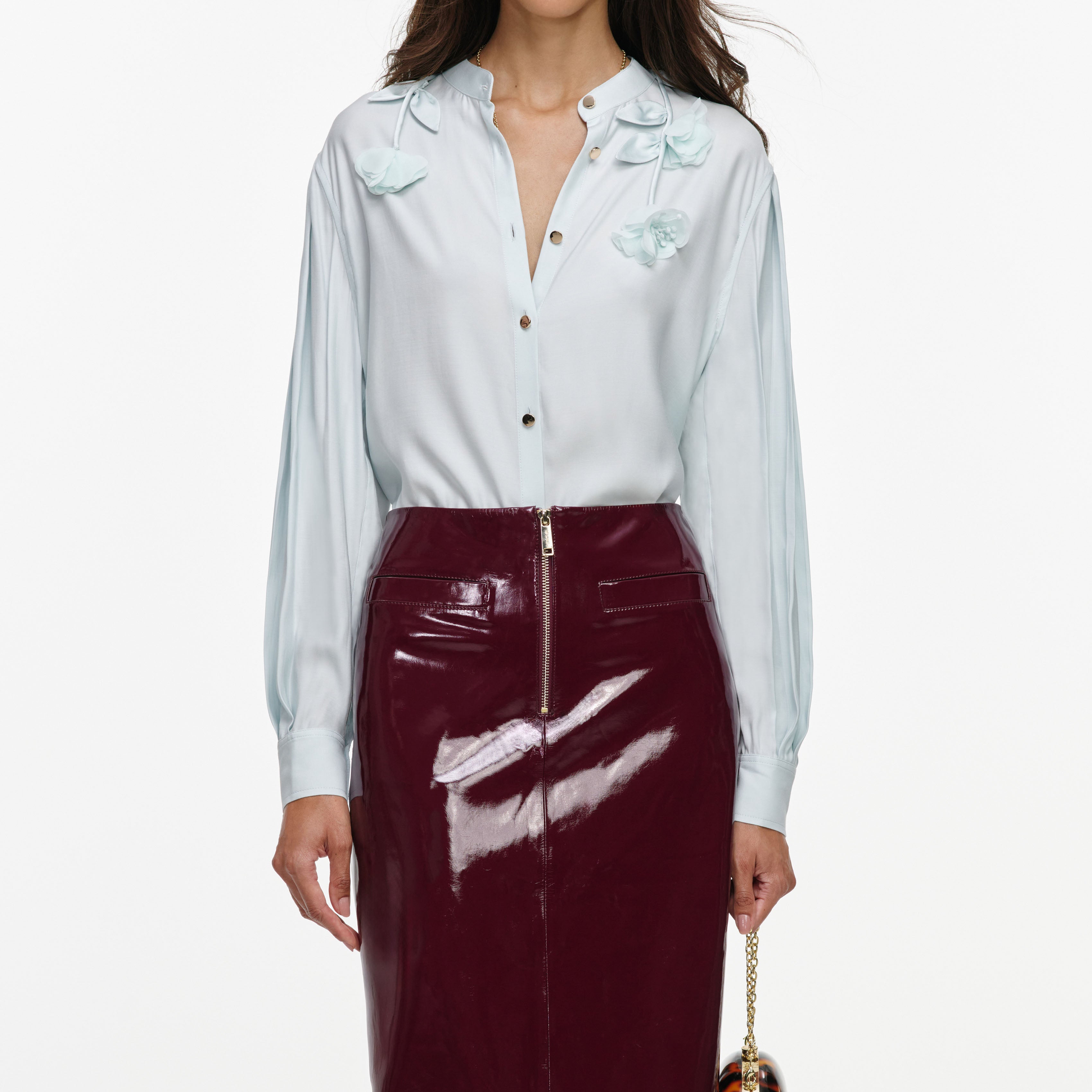 Self Portrait Light Blue Viscose Bluse Hellblau Satin