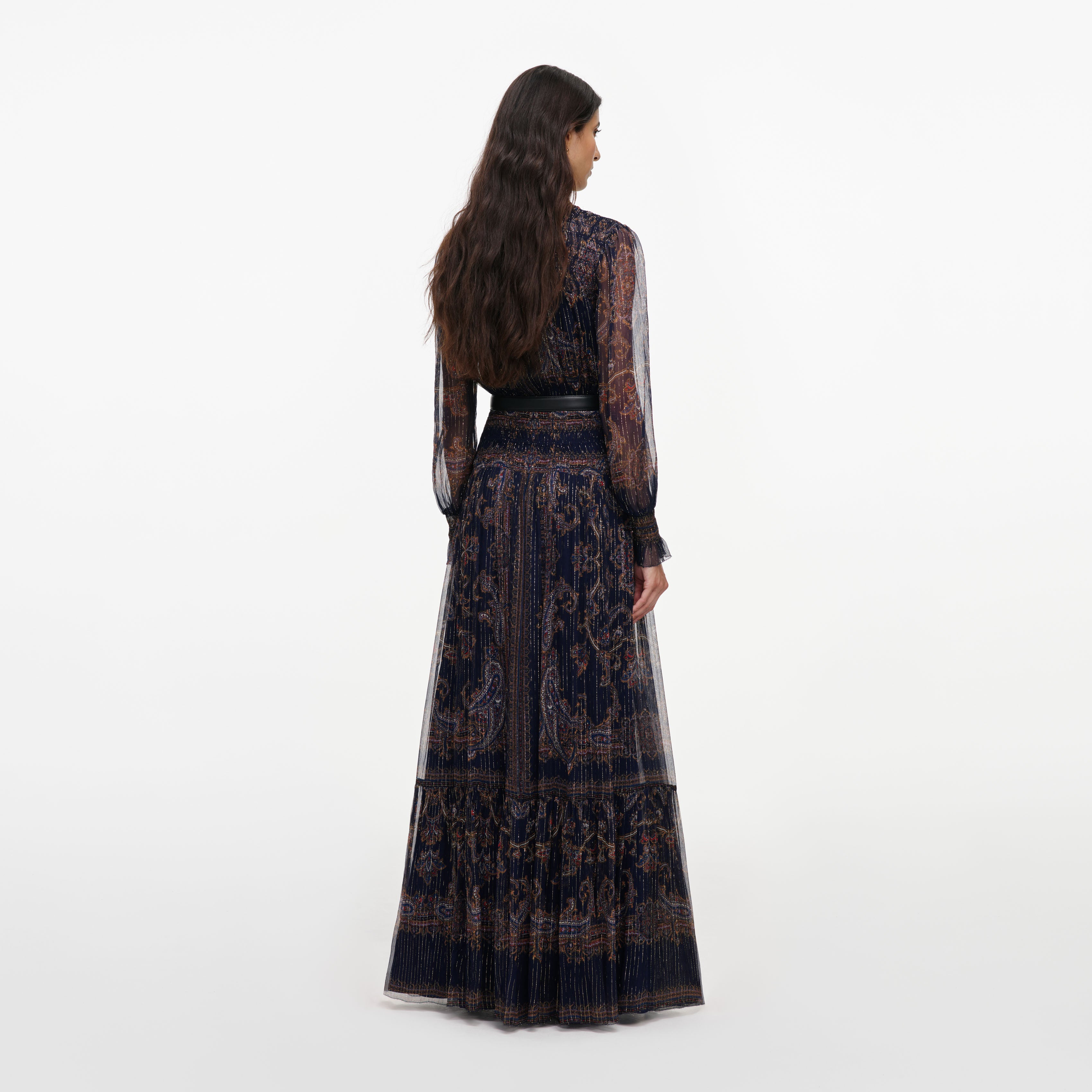 Self Portrait Navy Printed Georgette Maxi Kleid UK 8