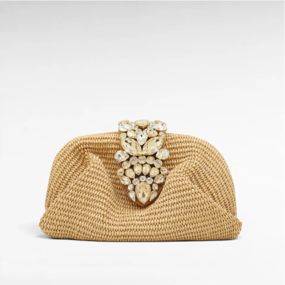 Gedebe Antibes Tasche Raffia Clutch Schmucksteine 25cm