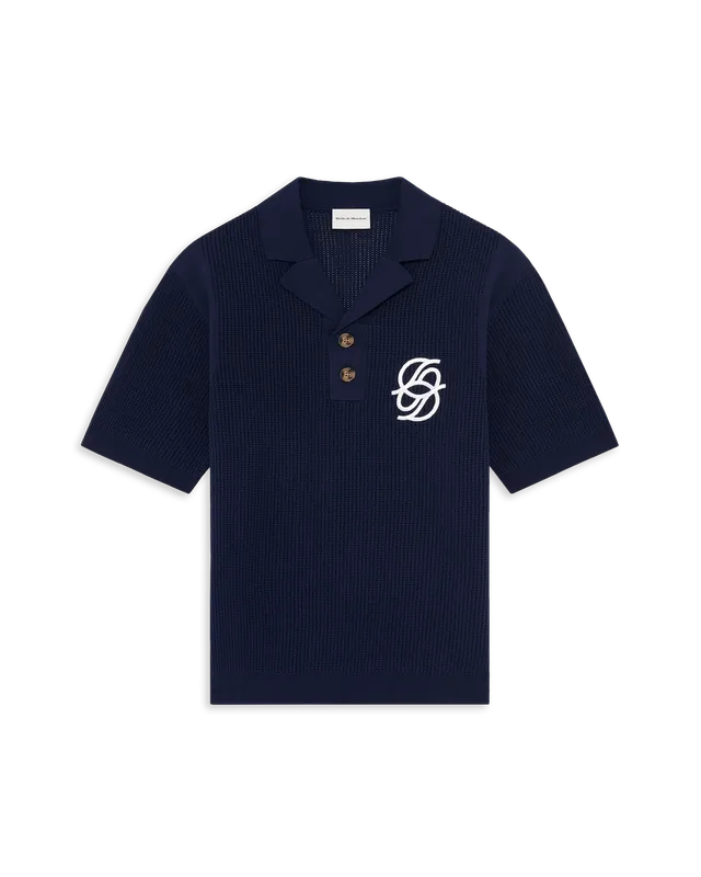Drôle De Monsieur Polo Maille Monogramme Kurzarm Navy Baumwolle
