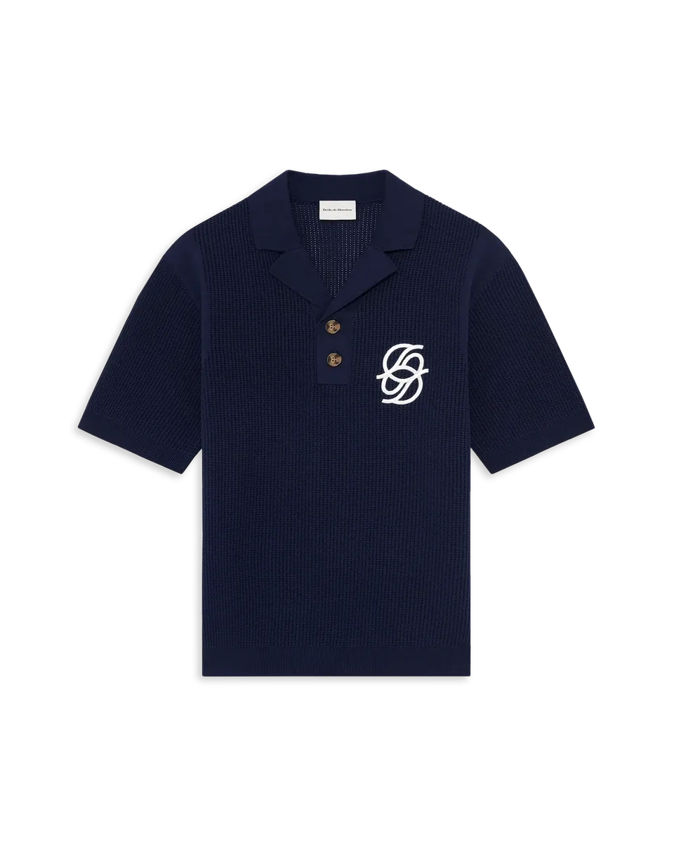 Drôle De Monsieur Polo Maille Monogramme Kurzarm Navy Baumwolle