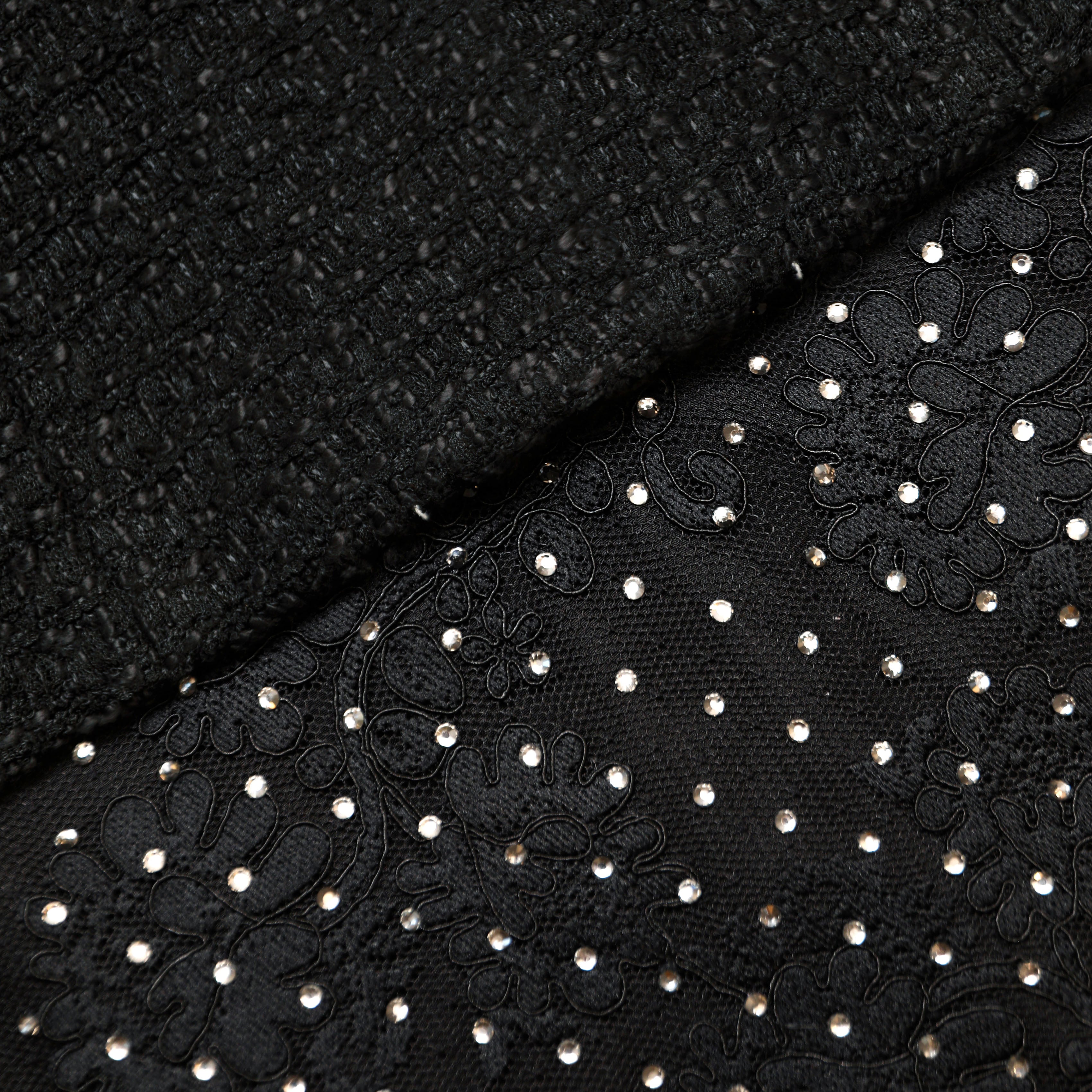 Self Portrait Black Boucle Rhinestone Maxi Kleid Schwarz