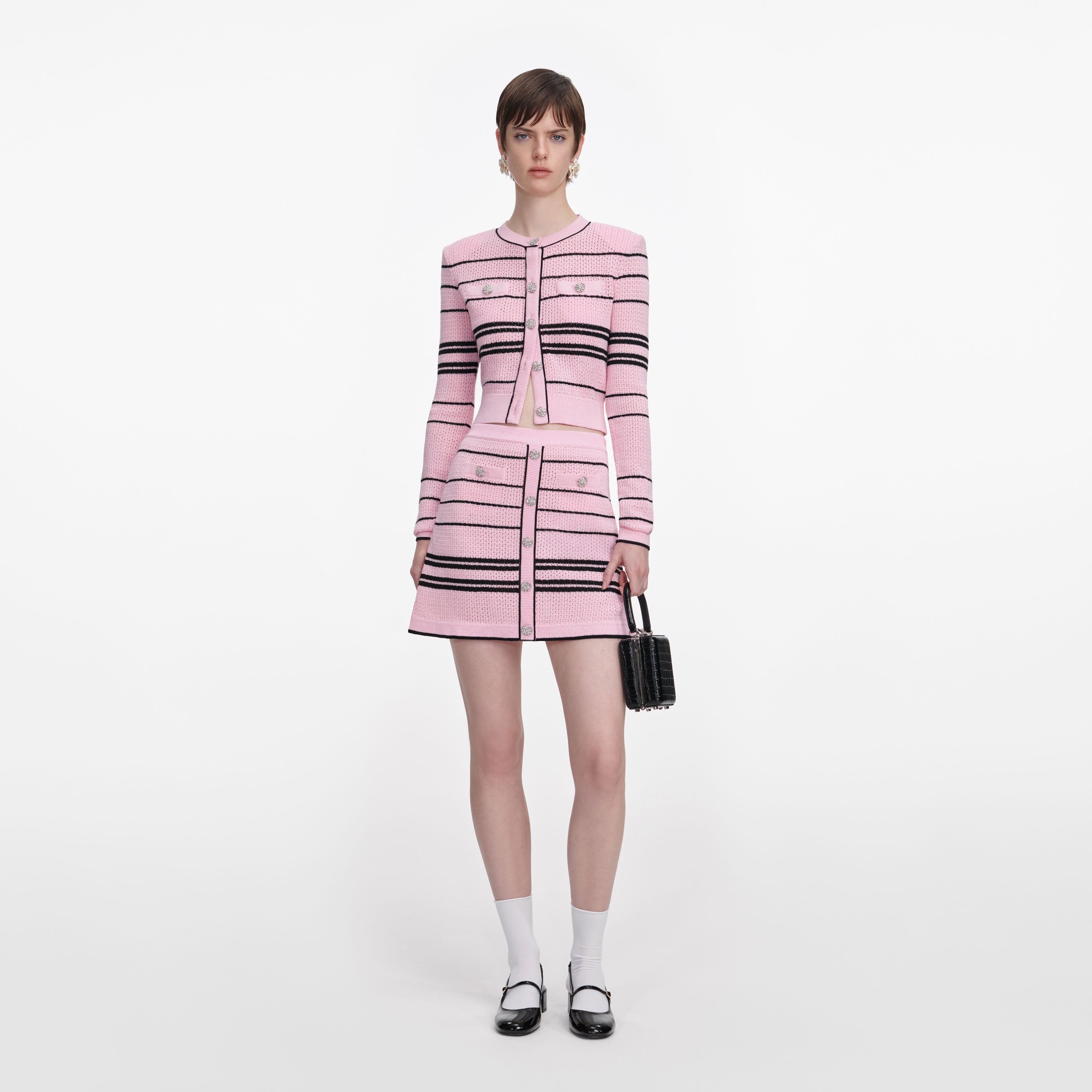 Self Portrait Pink Stripe Knit Minirock Rosa XS-L Strick
