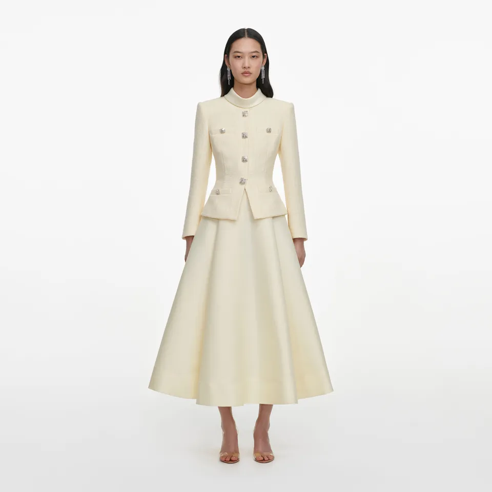 Self Portrait Yellow Boucle Taffeta Midi Kleid Gelb Taft
