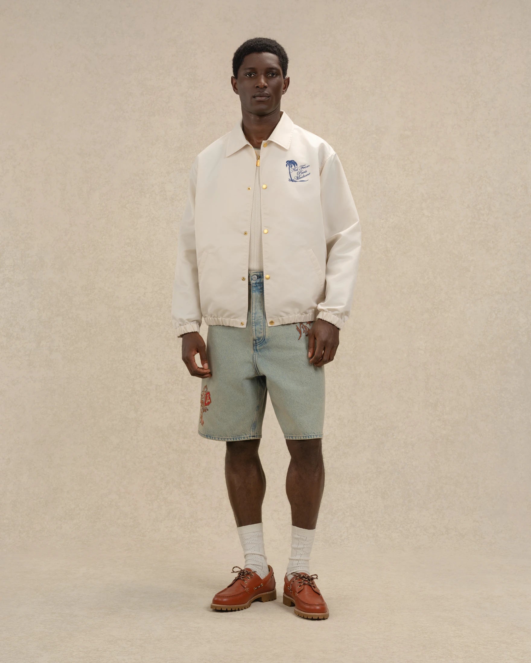 Drôle De Monsieur Slogan Palmiers Jacke Off White Nylon
