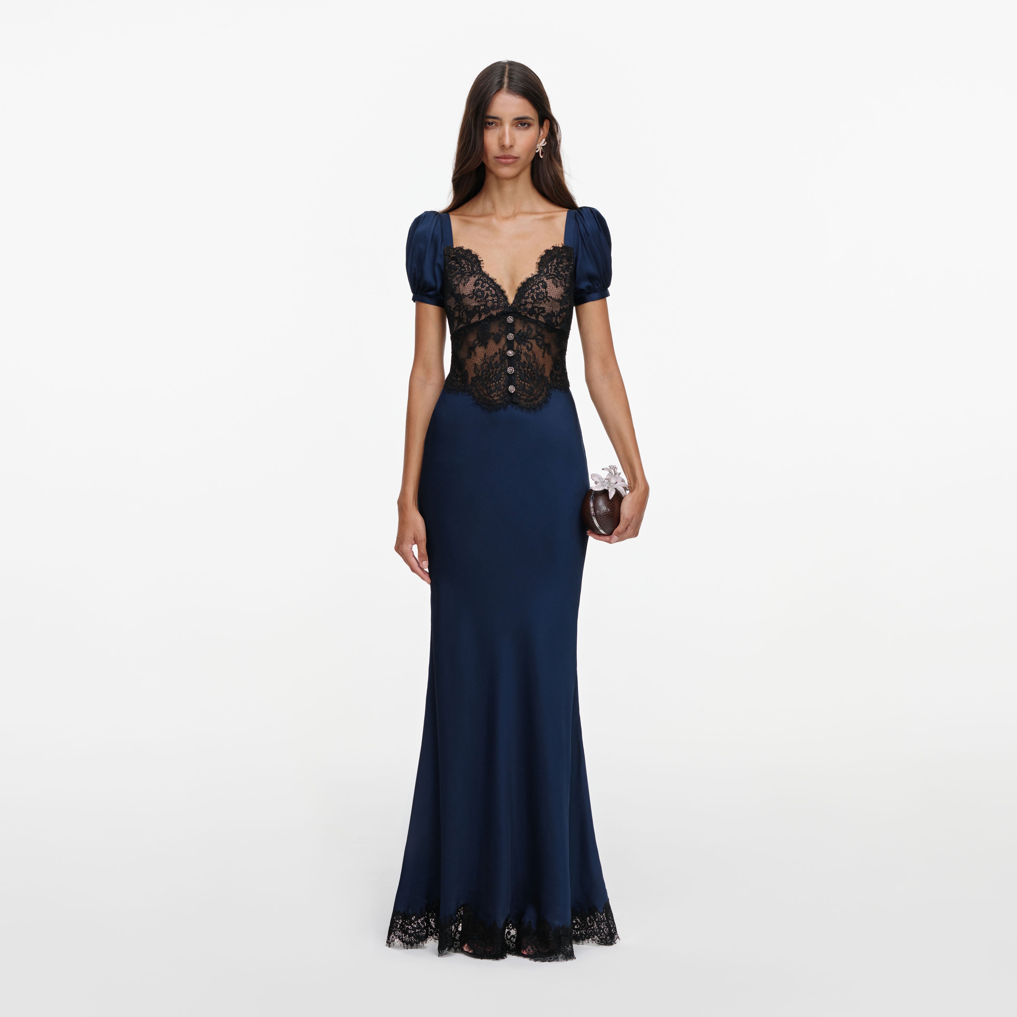 Self Portrait Navy Viscose Lace Maxikleid Navy Spitze