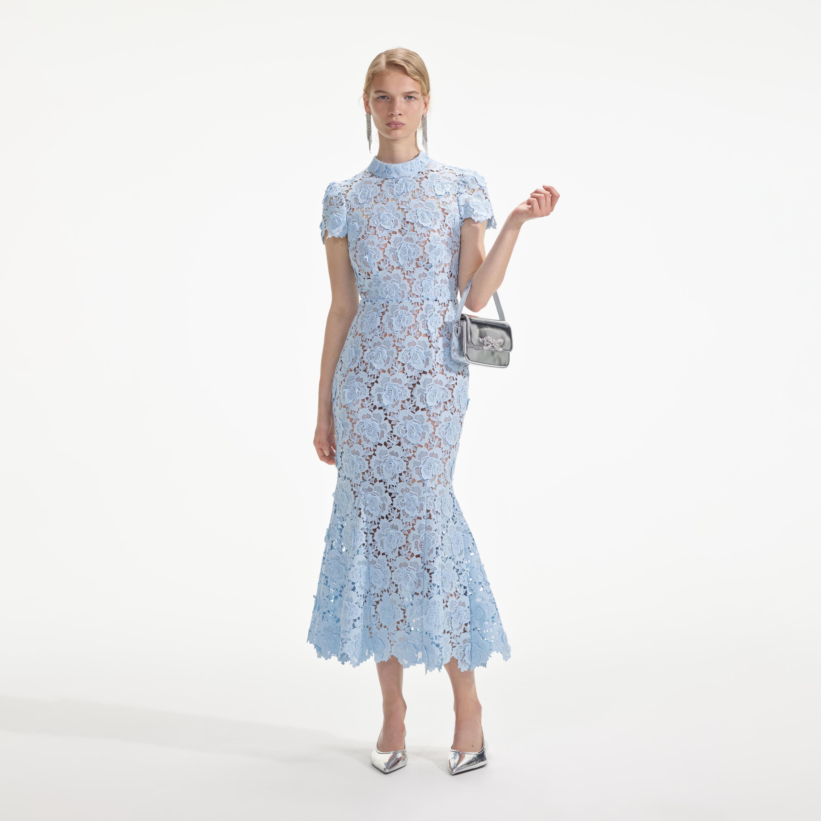 Self Portrait Blue Flower Lace Midikleid Blau Spitze
