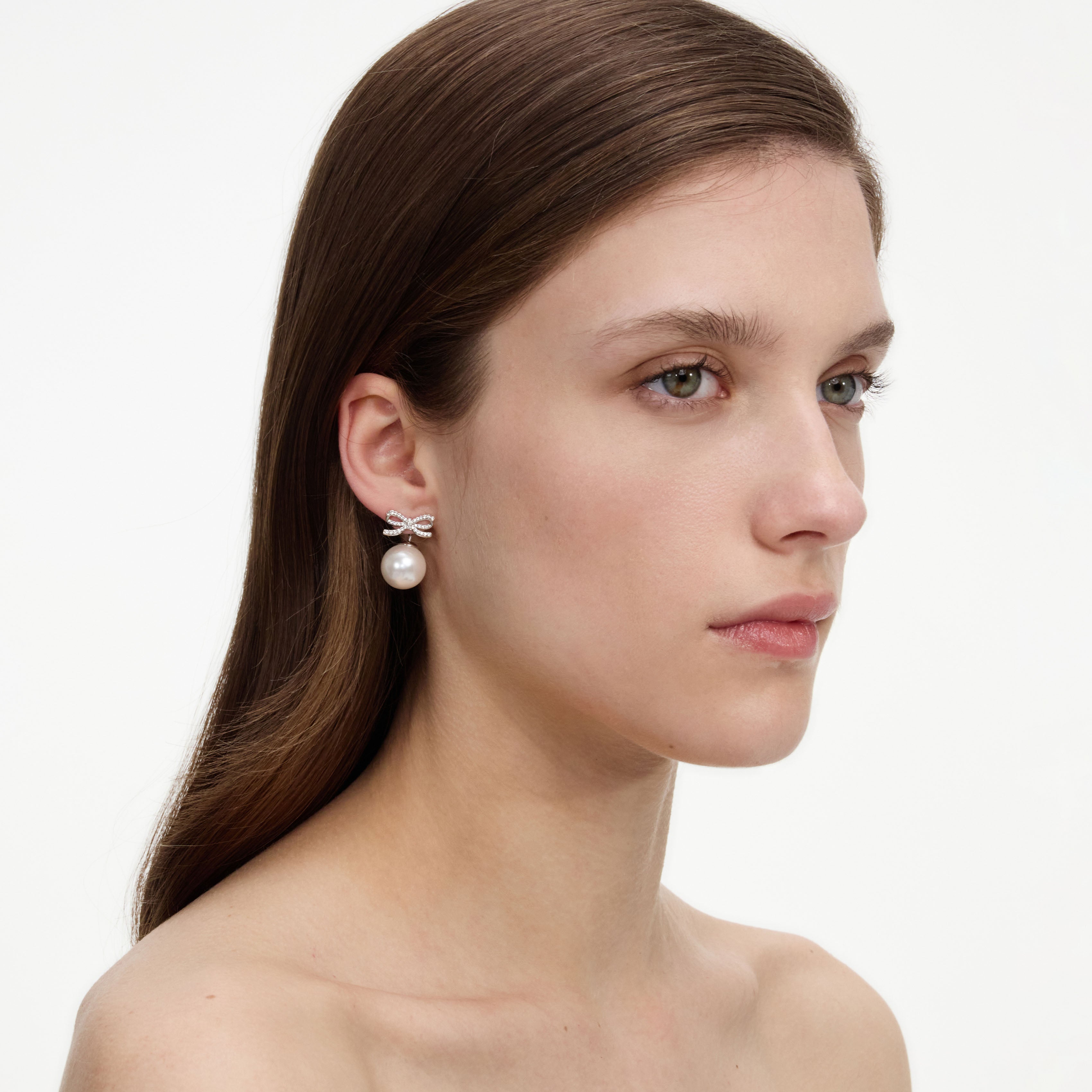 Self-Portrait Crystal Bow Pearl Back Ohrringe Silber