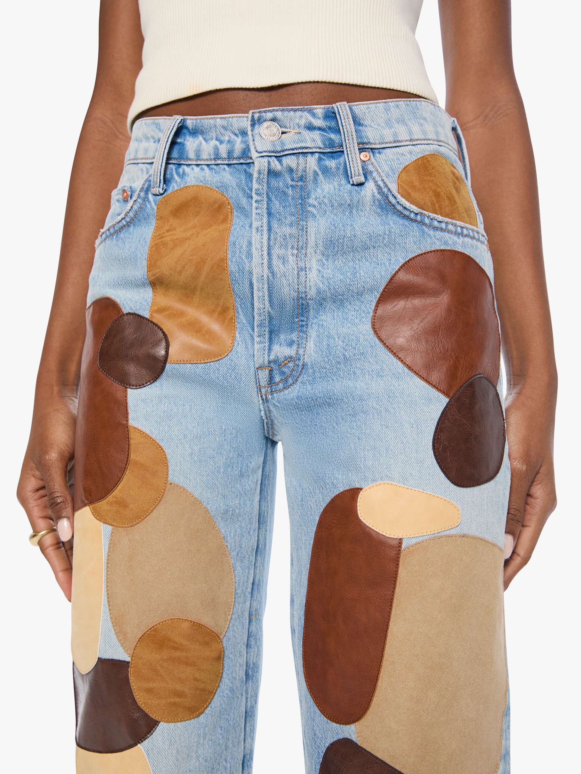 Mother Denim The Patched Dialed Back Rambler Sneak Jeans Hellblau