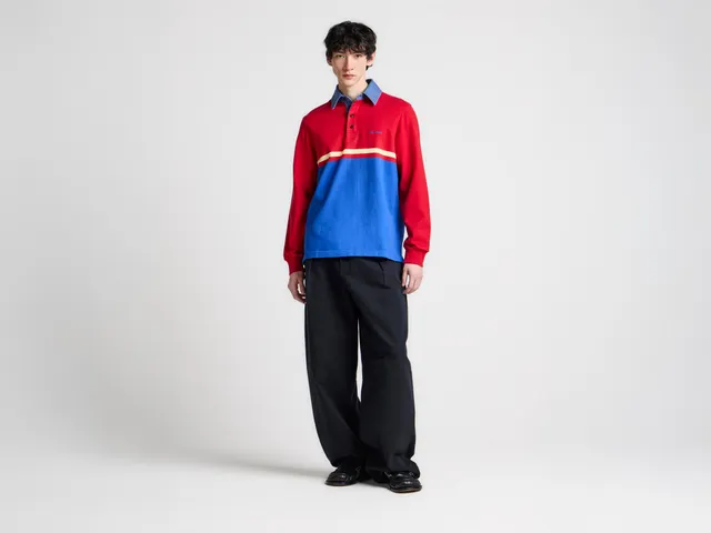 J.W.Anderson T-Shirts Contrast Collar Rugby Polo Polohemd Rot Blau