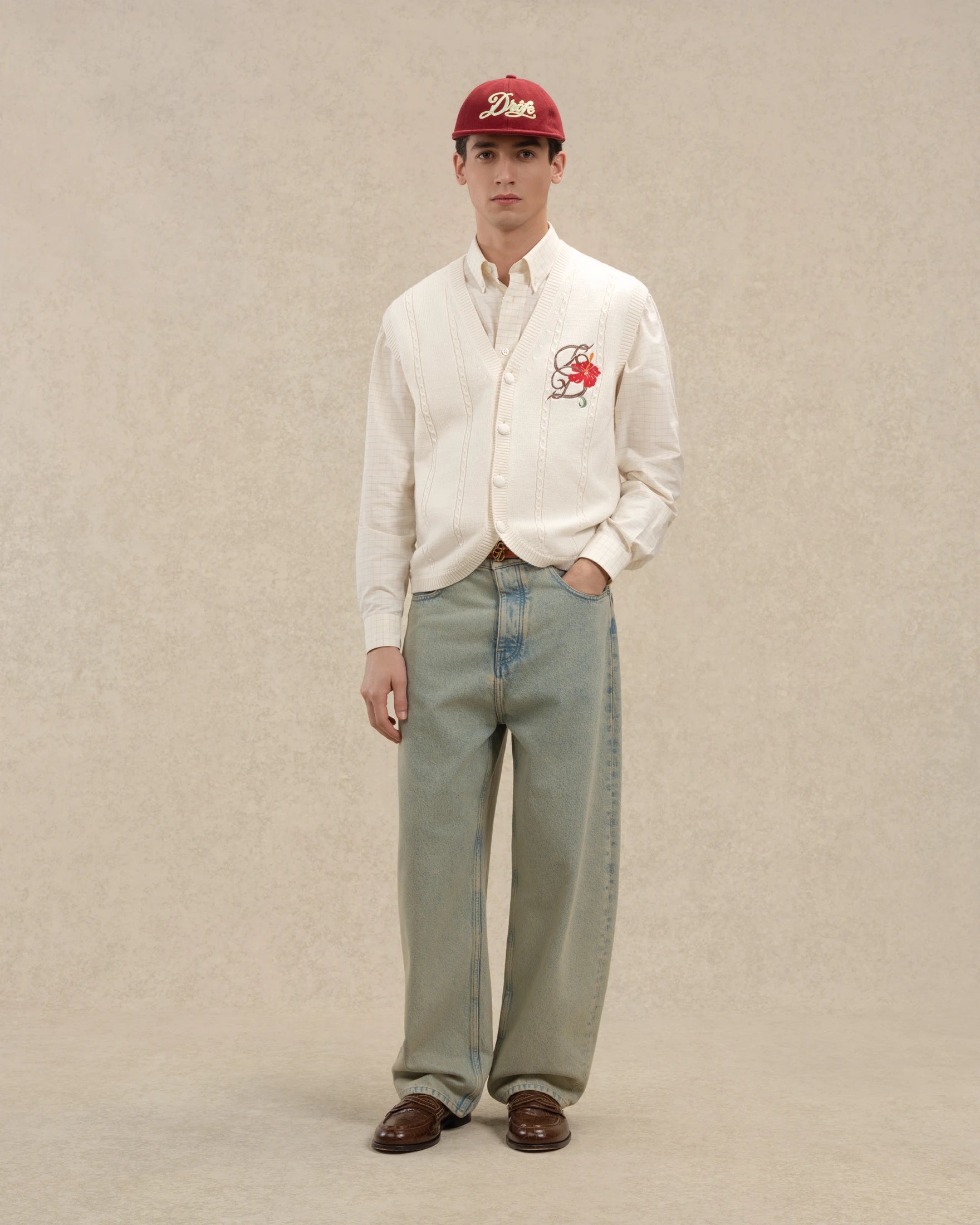 Drôle De Monsieur Cardigan Brodé Havana Strickweste Off White