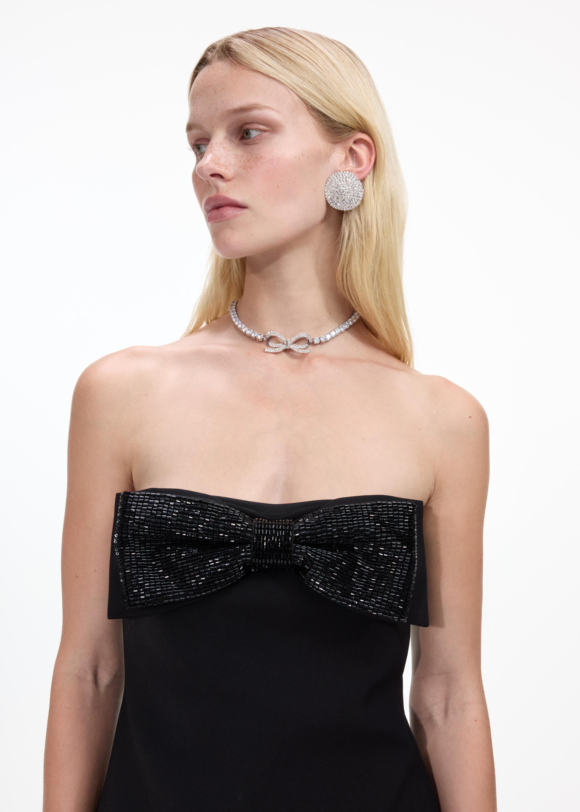 Self Portrait Diamante Bow Tennis Choker Kette Silber
