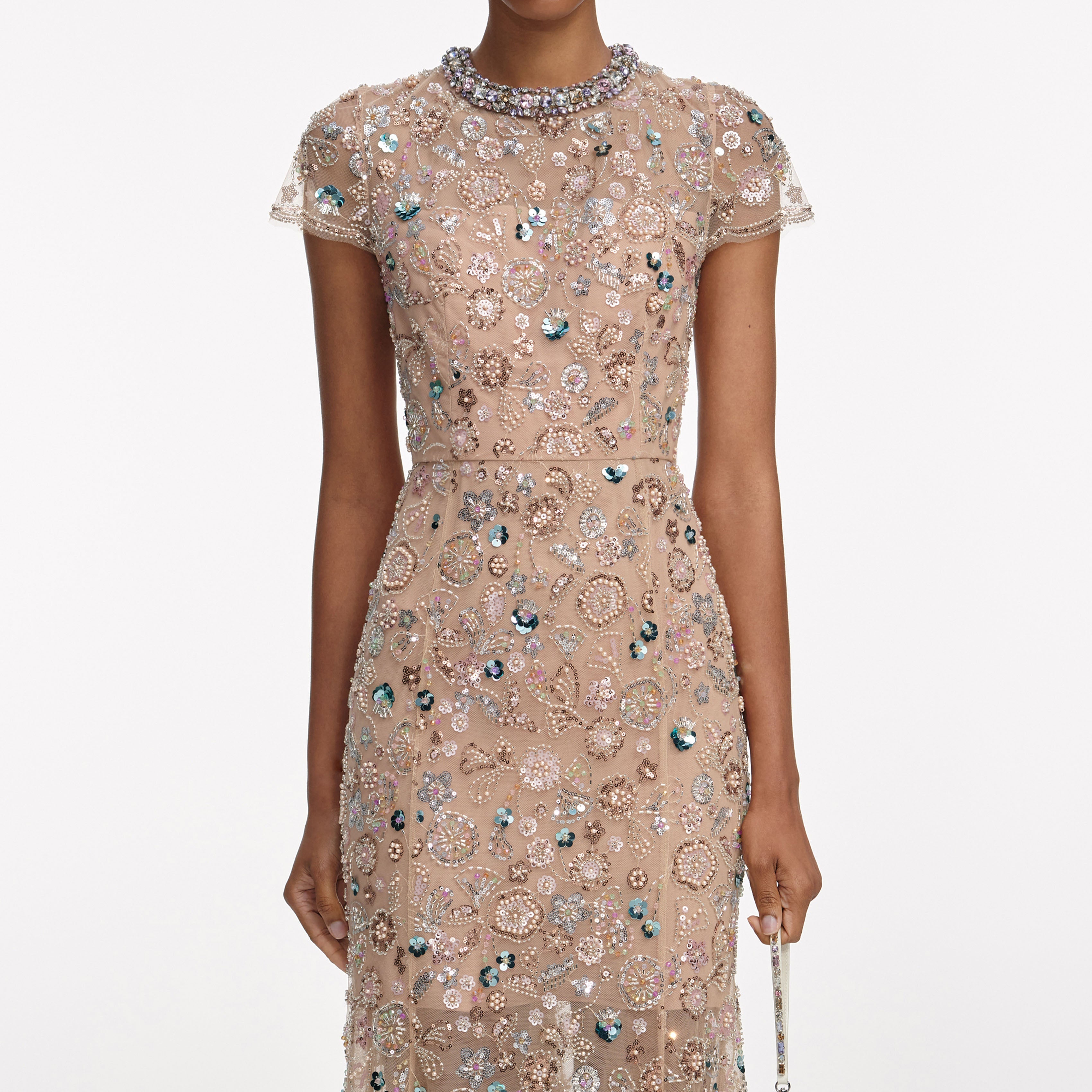 Self Portrait Champagne Sequin Midi Kleid Champagner Pailletten