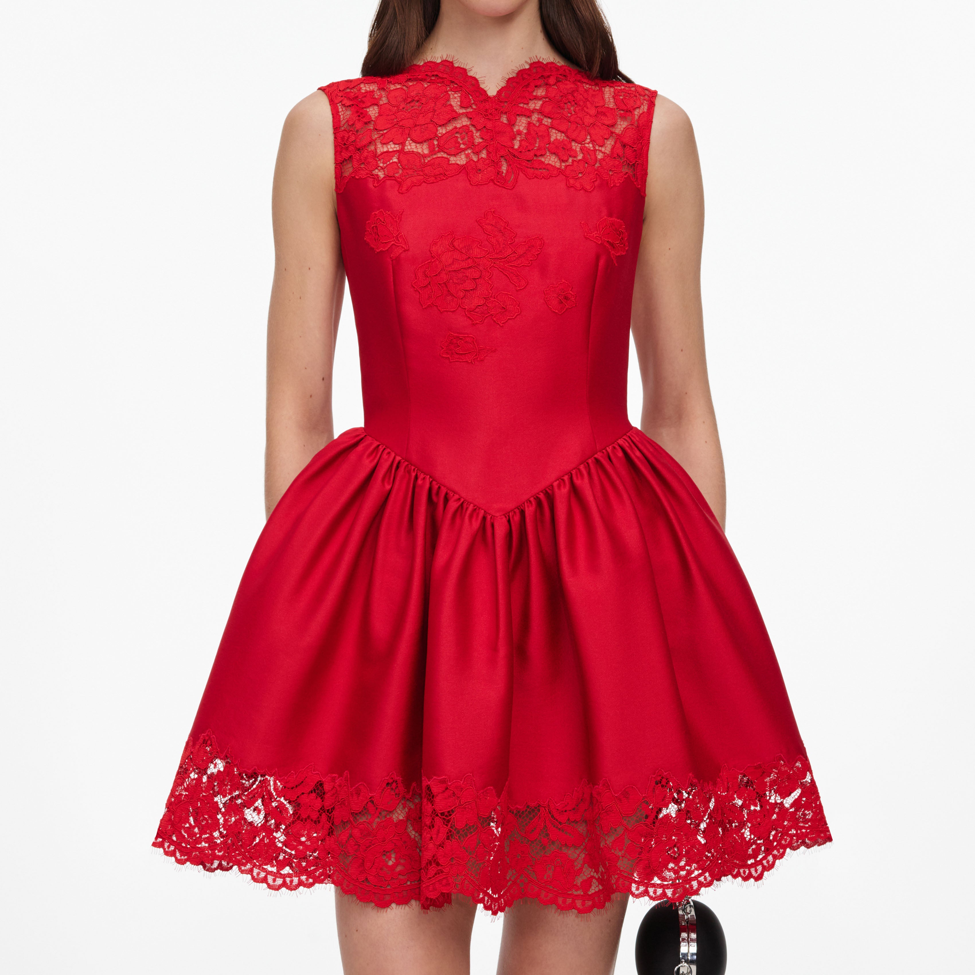 Self Portrait Red Taffeta Lace Mini Kleid UK 8