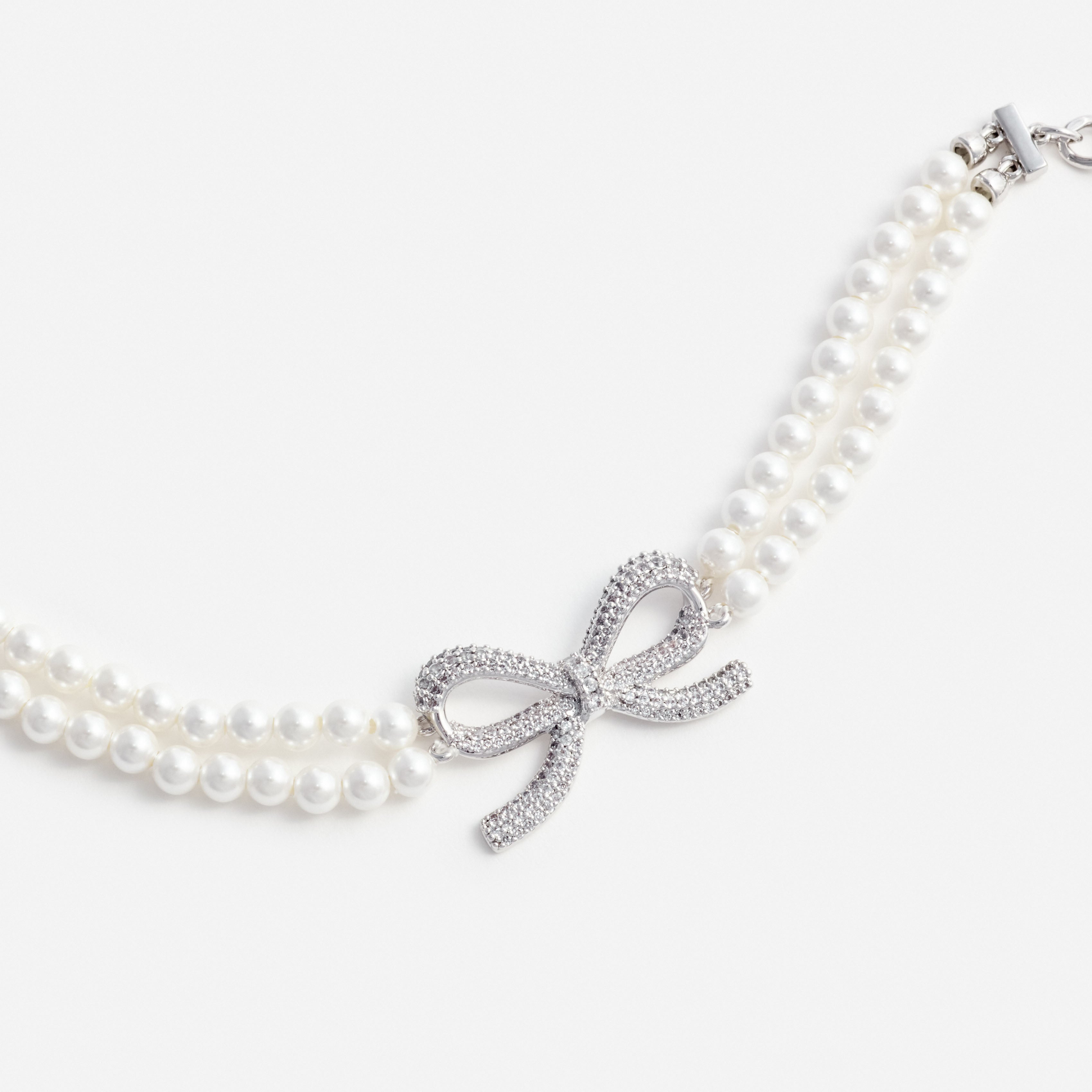 Self Portrait Double Pearl Bow Armband Creme 20 cm