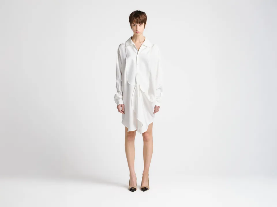 J.W.Anderson Tuxedo Drape Seidenkleid Off-White