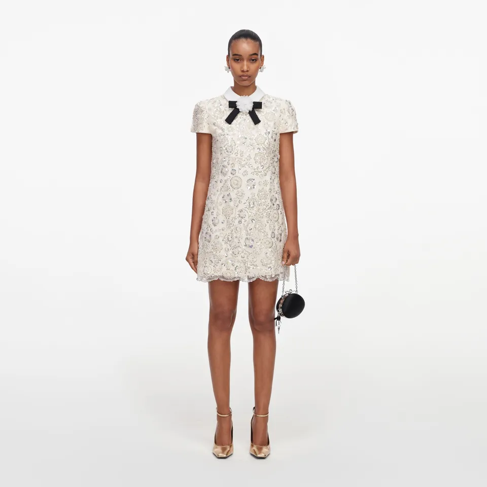 Self Portrait Cream Sequin Mini Dress Minikleid Creme