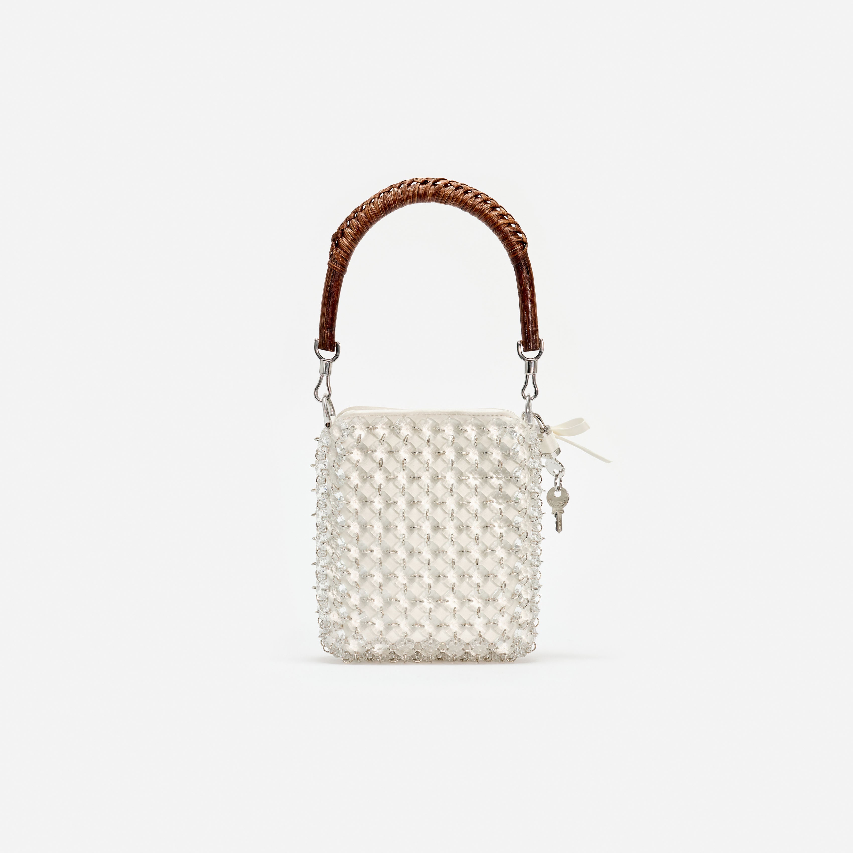 Self Portrait Cream Crystal Chain Mini Tote Tasche Creme