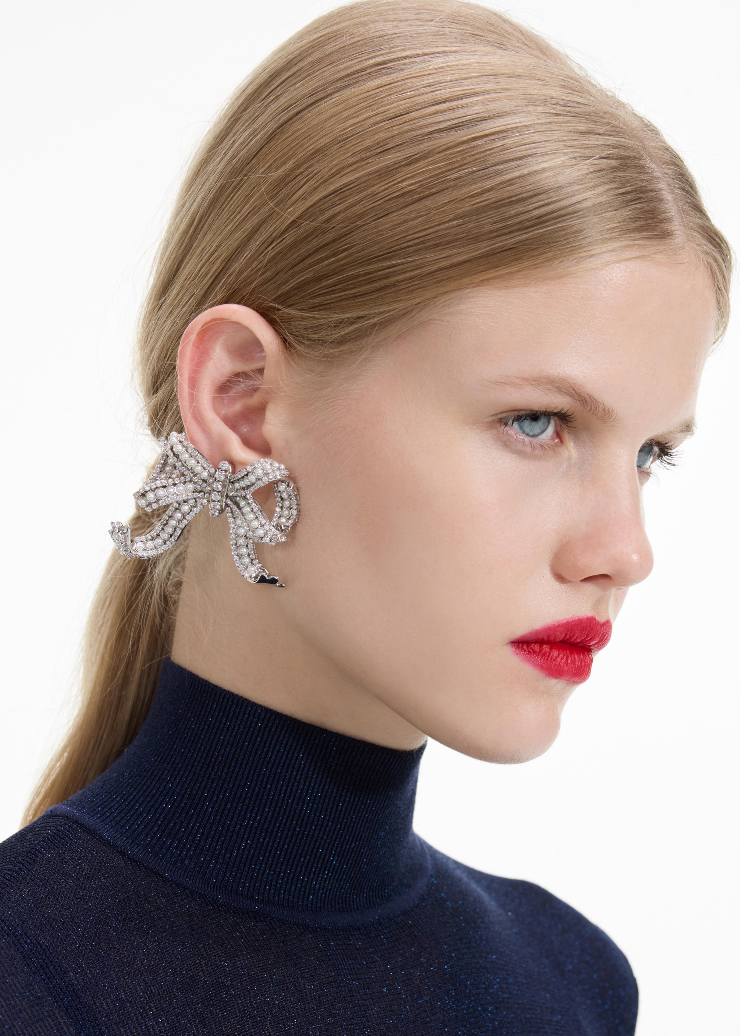 Self Portrait Pearl Crystal Bow Ohrringe Silber Schleife