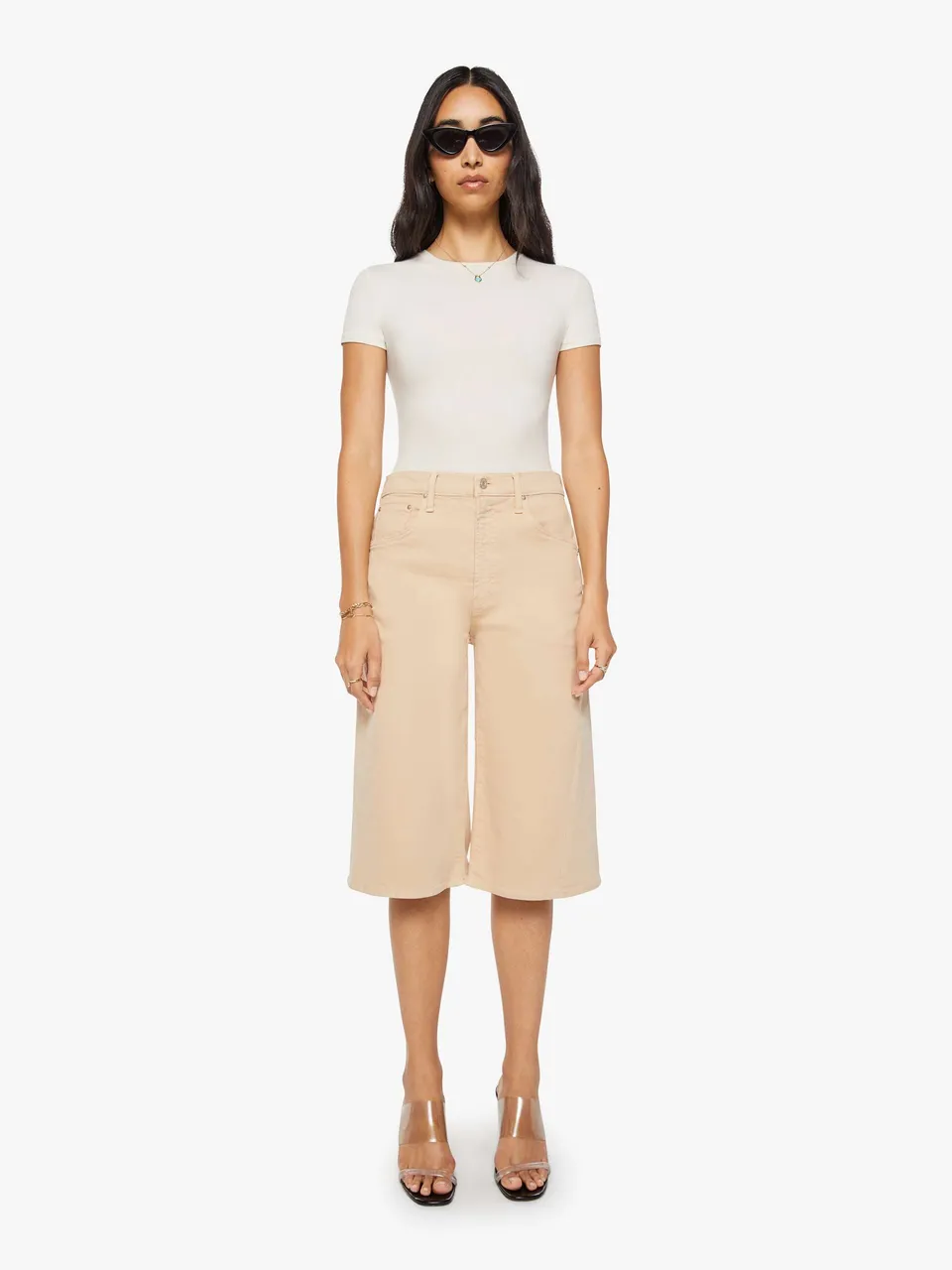Mother Denim Whole Lot Twist Zip Shorts Almond Buff beige