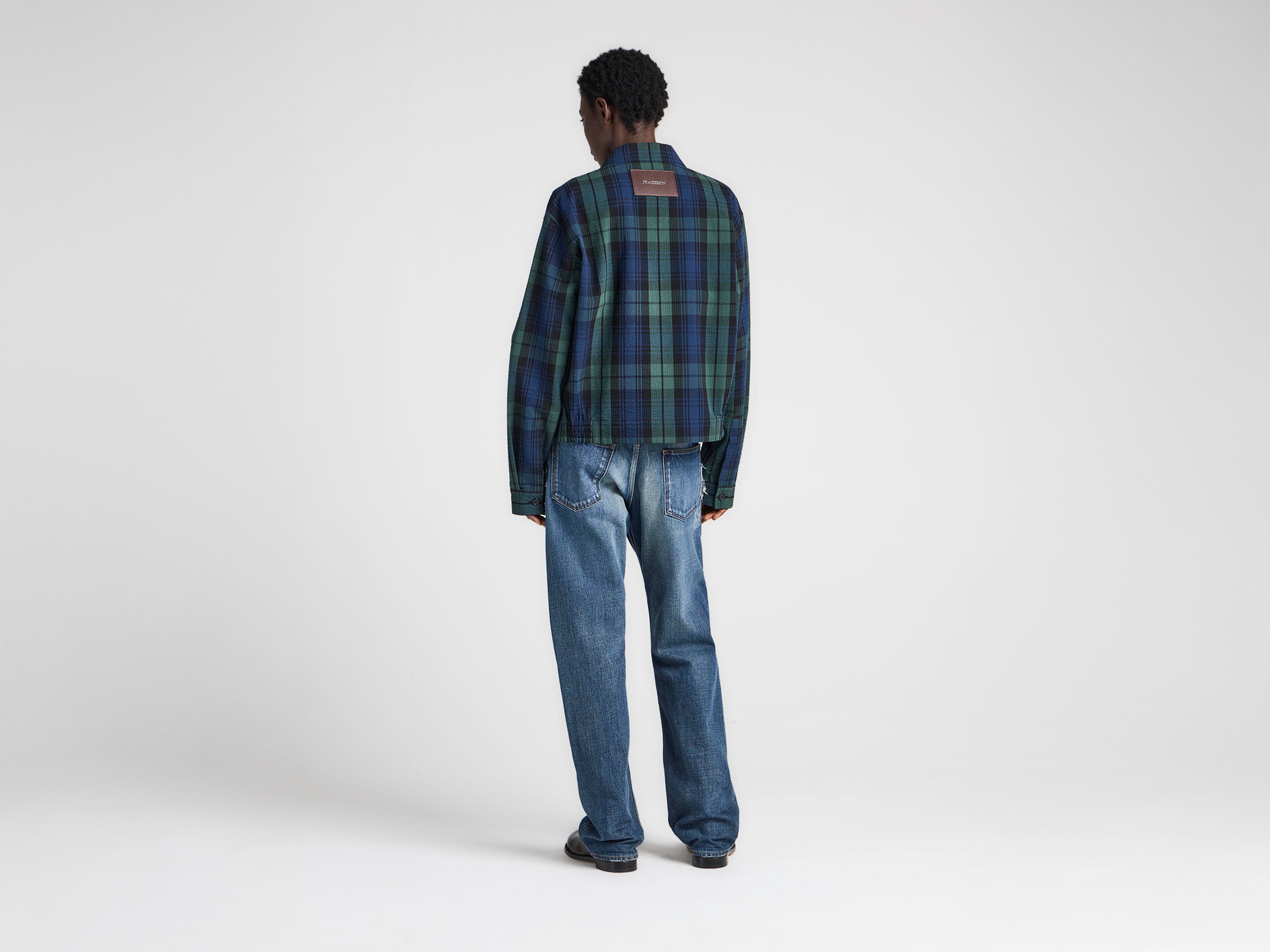 J.W. Anderson Front Zip Blouson Navy Green Seersucker