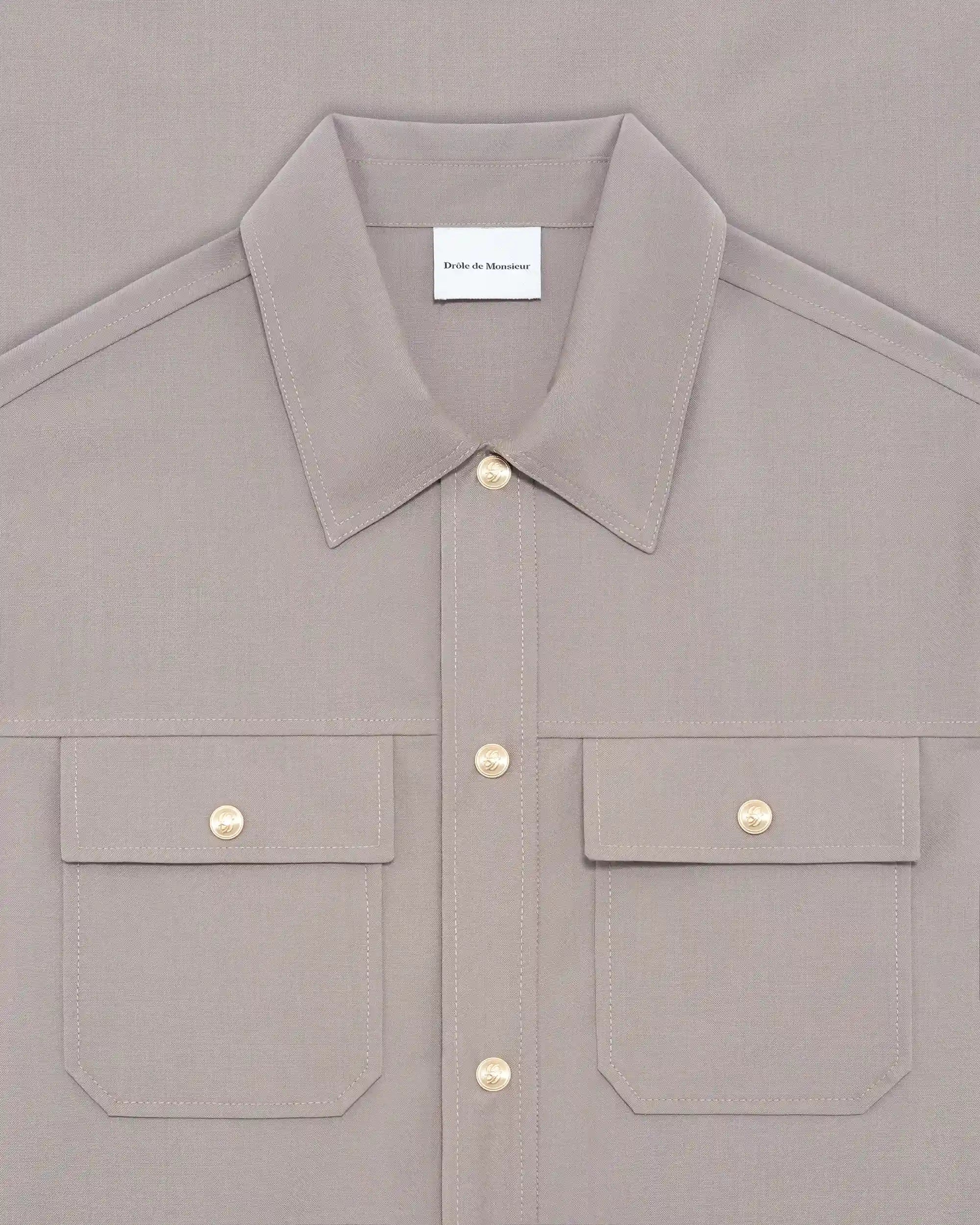 Drôle De Monsieur Pocket Overshirt Hemdjacke Beige Wolle